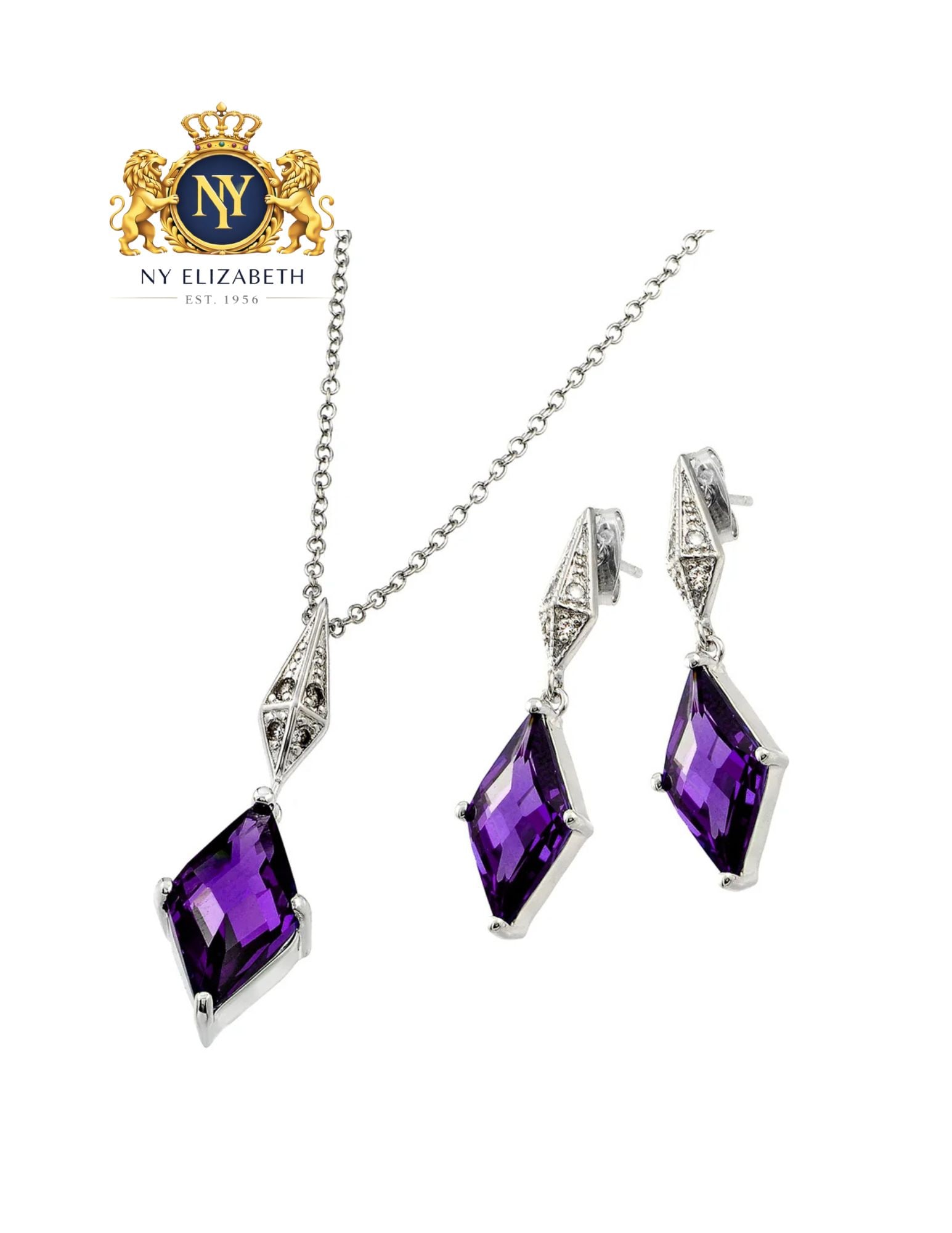 SILVER 925 RHODIUM PLATED BIRTHSTONE DIAMOND EARRING AND NECKLACE: Silver 925 Rhodium Plated Birthstone Diamond CZ Earring and Necklace Metal: 925 Sterling Silver Plating: Nickel Free Rhodium Plated Stone: Birthstone: February-Amethyst Length: None Accessories: None 