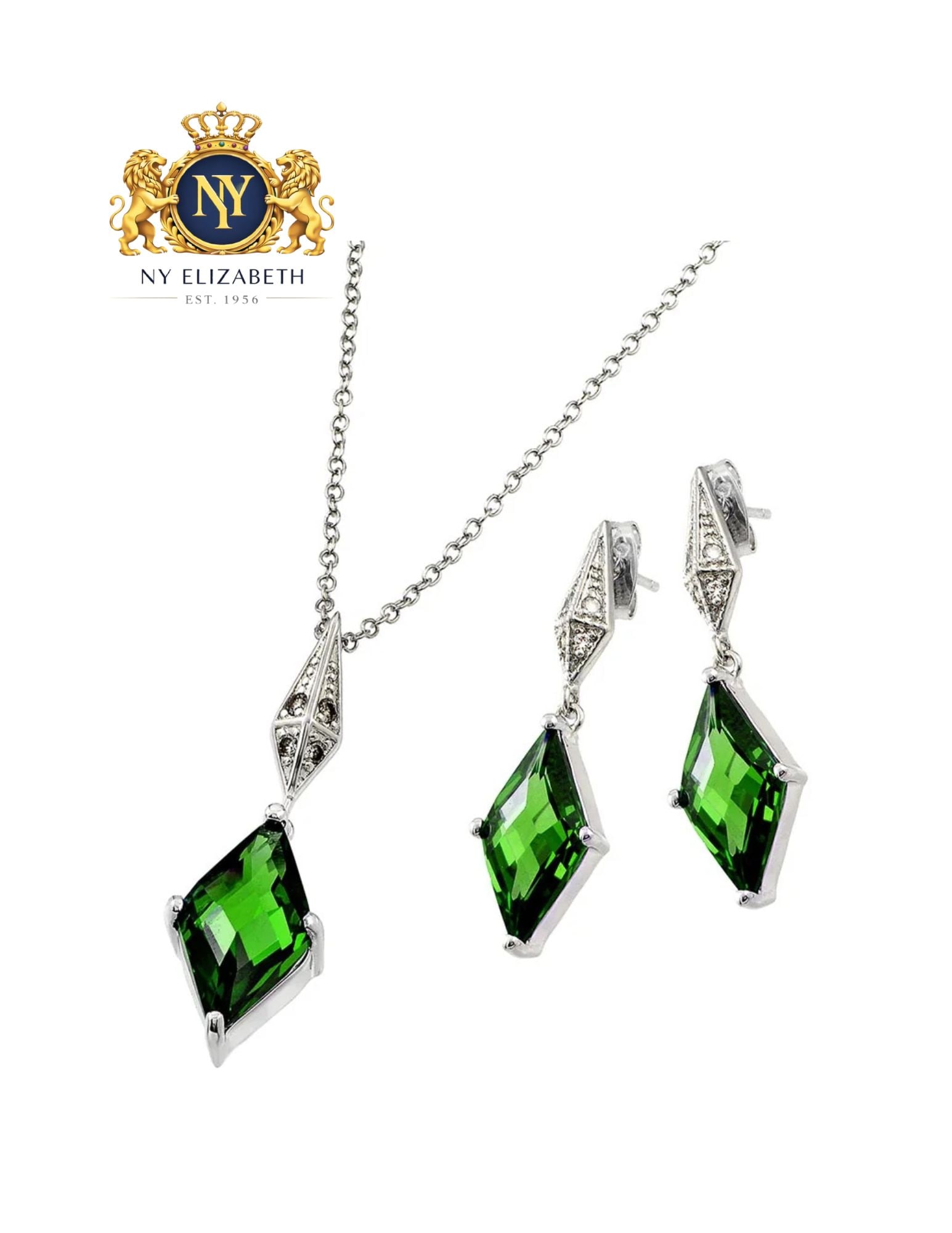 SILVER 925 RHODIUM PLATED BIRTHSTONE DIAMOND EARRING AND NECKLACE: Silver 925 Rhodium Plated Birthstone Diamond CZ Earring and Necklace Metal: 925 Sterling Silver Plating: Nickel Free Rhodium Plated Stone: Birthstone: May-Emerald Length: None Accessories: None Not