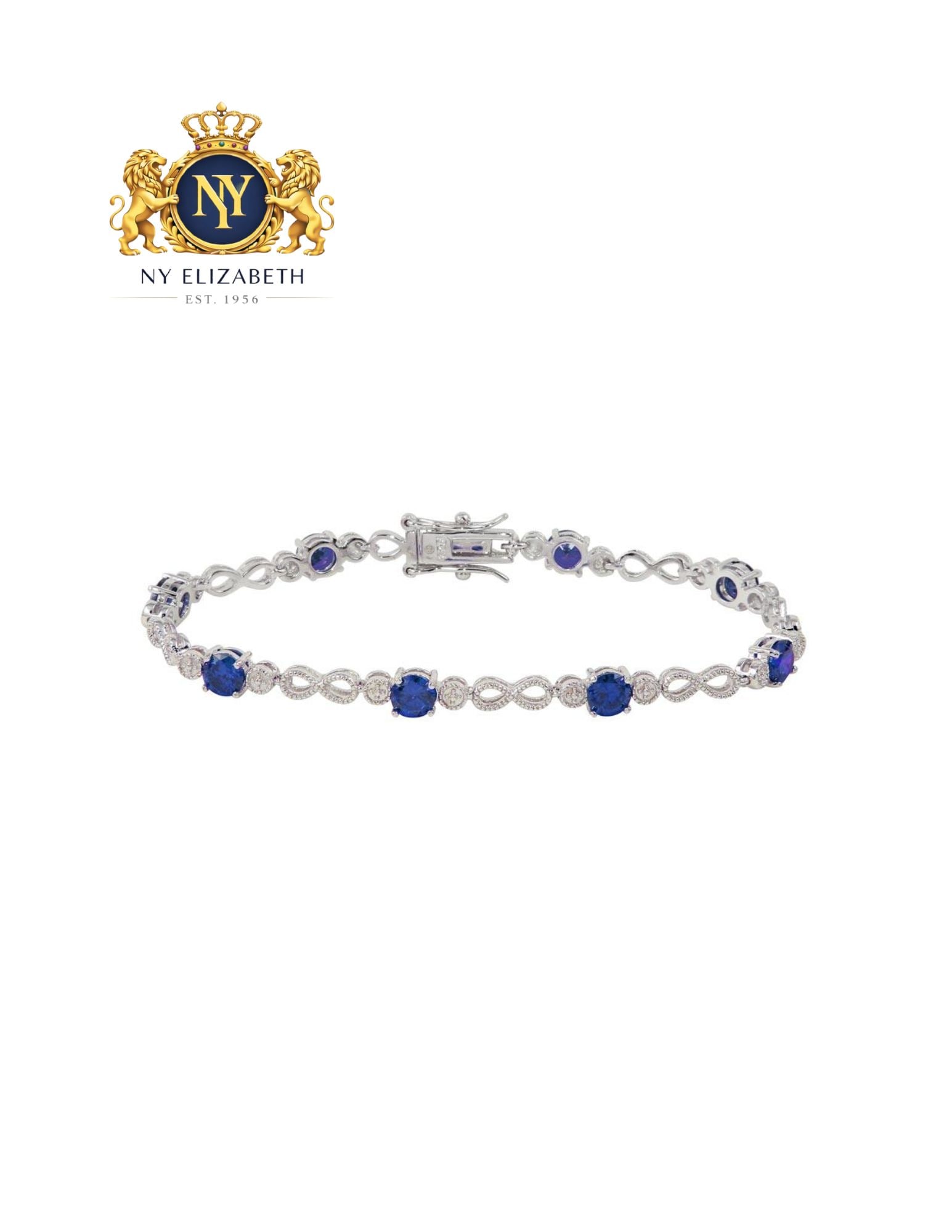RHODIUM PLATED 925 STERLING SILVER BLUE INFINITY BRACELET: Rhodium Plated 925 Sterling Silver Blue CZ Infinity Bracelet Metal: 925 Sterling Silver Plating: Nickel Free Rhodium Plated Stone: Cubic Zirconia Stones Length: 7 Inches Accessories: None Notice: W