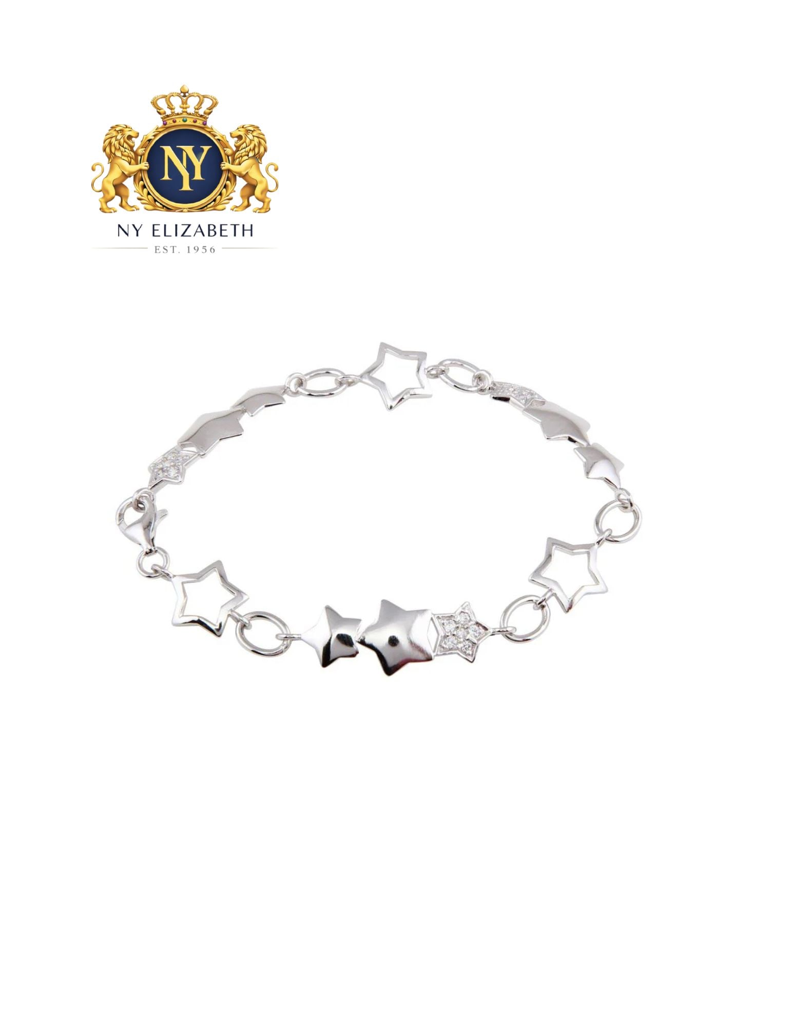 SILVER 925 RHODIUM PLATED MULTI STAR CLEAR BRACELET: Silver 925 Rhodium Plated Multi Star Clear CZ Bracelet Metal: 925 Sterling Silver Plating: Nickel Free Rhodium Plated Stone: Cubic Zirconia Stones Length: 7.5 Inches Accessories: None Notice: When