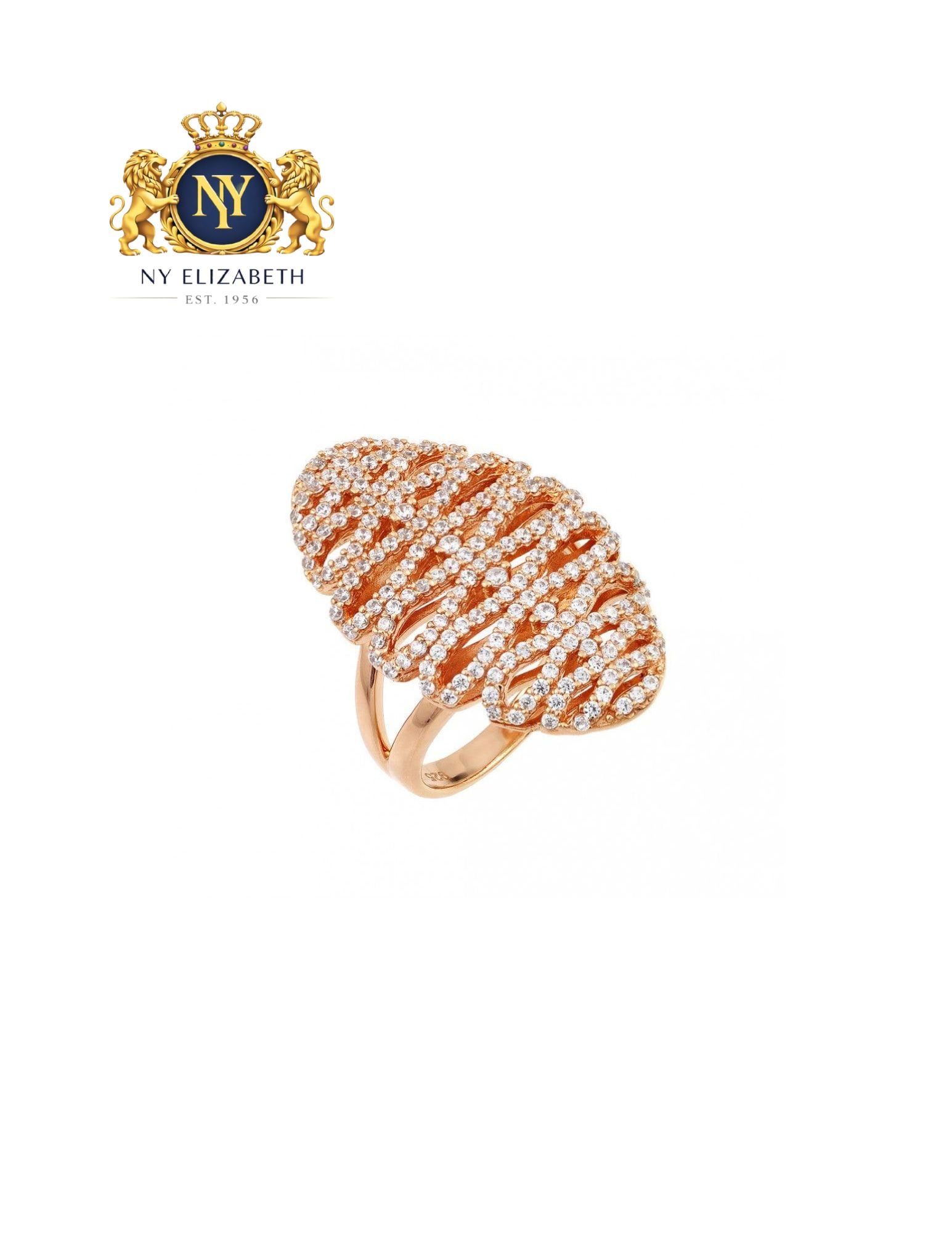 SILVER 925 ROSE GOLD PLATED ZIG ZAG RING: Silver 925 Rose Gold Plated Zig Zag Ring Metal: 925 Sterling Silver Plating: Nickel Free Rose Gold Plated Stone: Clear CZ Stones Ring Size:: 9 US Accessories: None Notice: When purchasing pre-owned