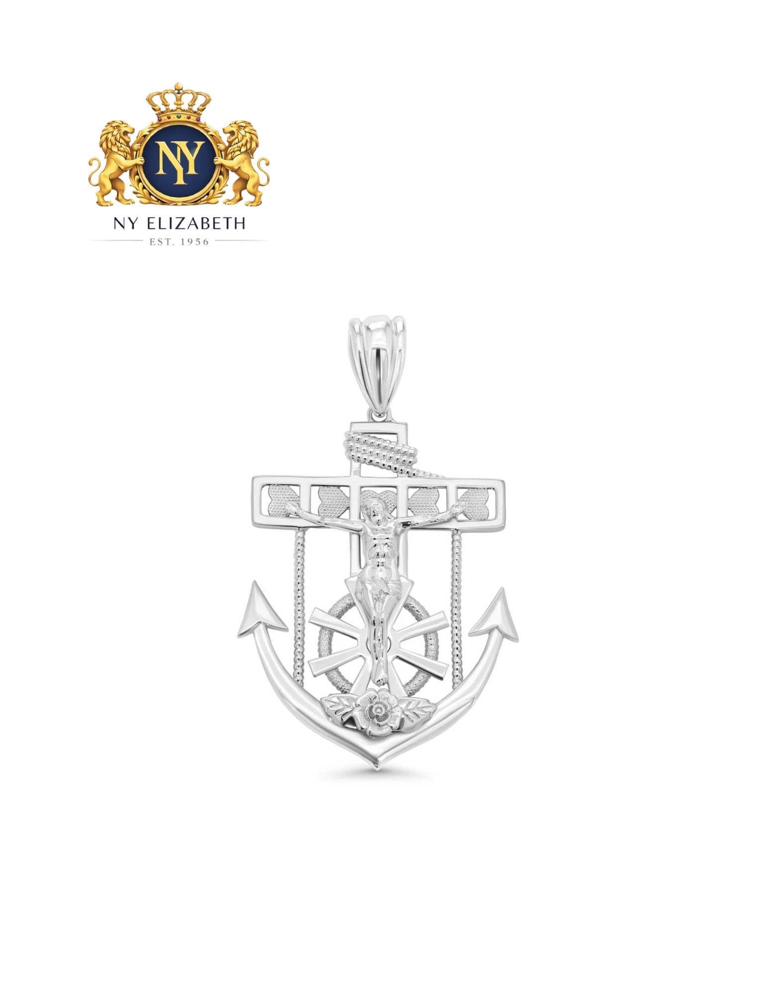 RHODIUM PLATED 925 STERLING SILVER CROSS PENDANT: Rhodium Plated 925 Sterling Silver Cross Pendant Metal: 925 Sterling Silver Plating: Rhodium Plated Dimensions: 40.1mm x 51.7mm Weight: 11.6 grams Length: None Accessories: None Notice: Wh