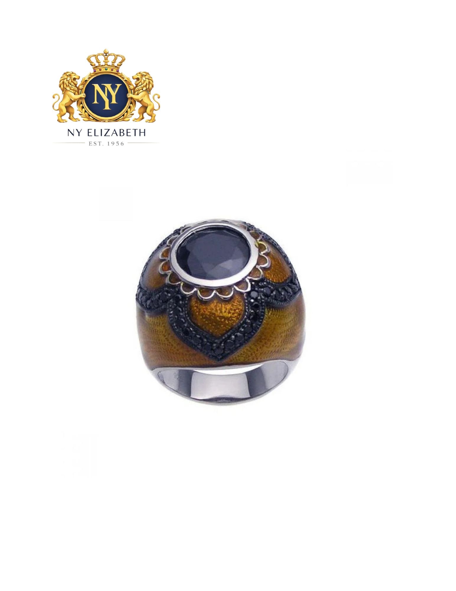 CLEARANCE-SILVER 925 BLACK RHODIUM PLATED RING: Clearance-Silver 925 Black Rhodium Plated CZ Ring Metal: 925 Sterling Silver Plating: Nickel Free Rhodium Plated with Orange Enamel Stone: Black CZ Stones Ring Size:: 7 US Accessories: None Notice: