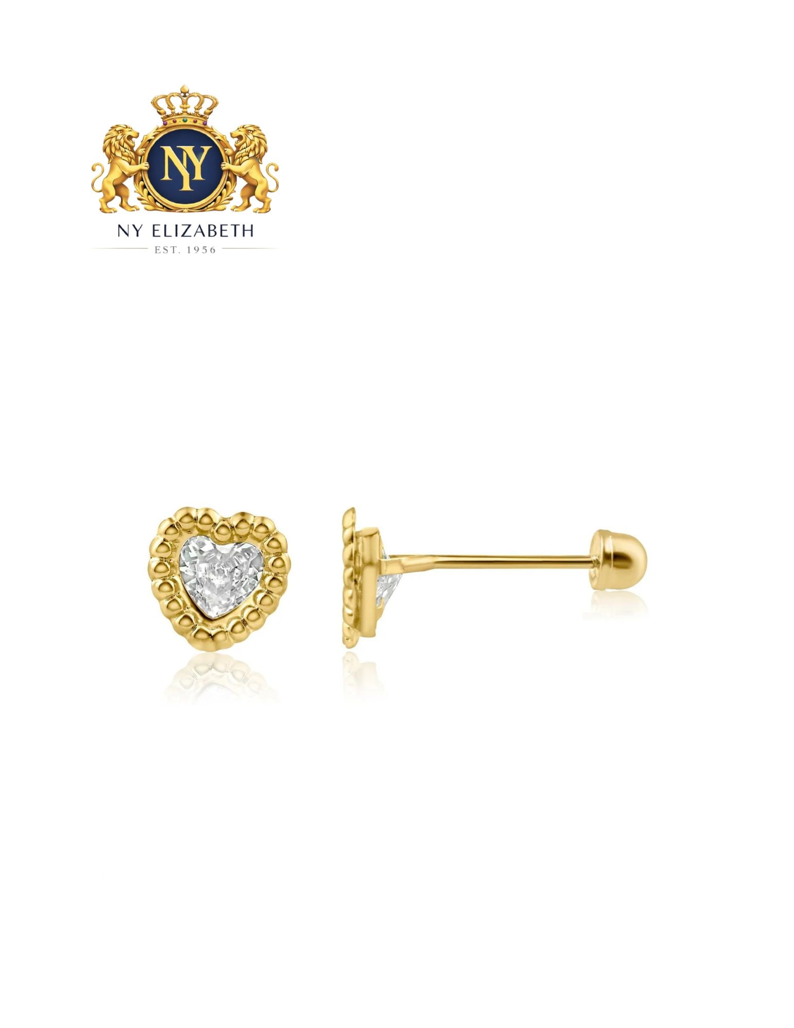 14 KARAT YELLOW GOLD BEADED EDGE HEART CLEAR CZSCREW BACK STUD EARRING: 14 Karat Yellow Gold Beaded Edge Heart Clear CZScrew Back Stud Earring Metal: 14 Karat Gold Stone: Cubic Zirconia Stone Dimensions: 6mm x 5.5mm Length: None Accessories: None Notice: When purchasin