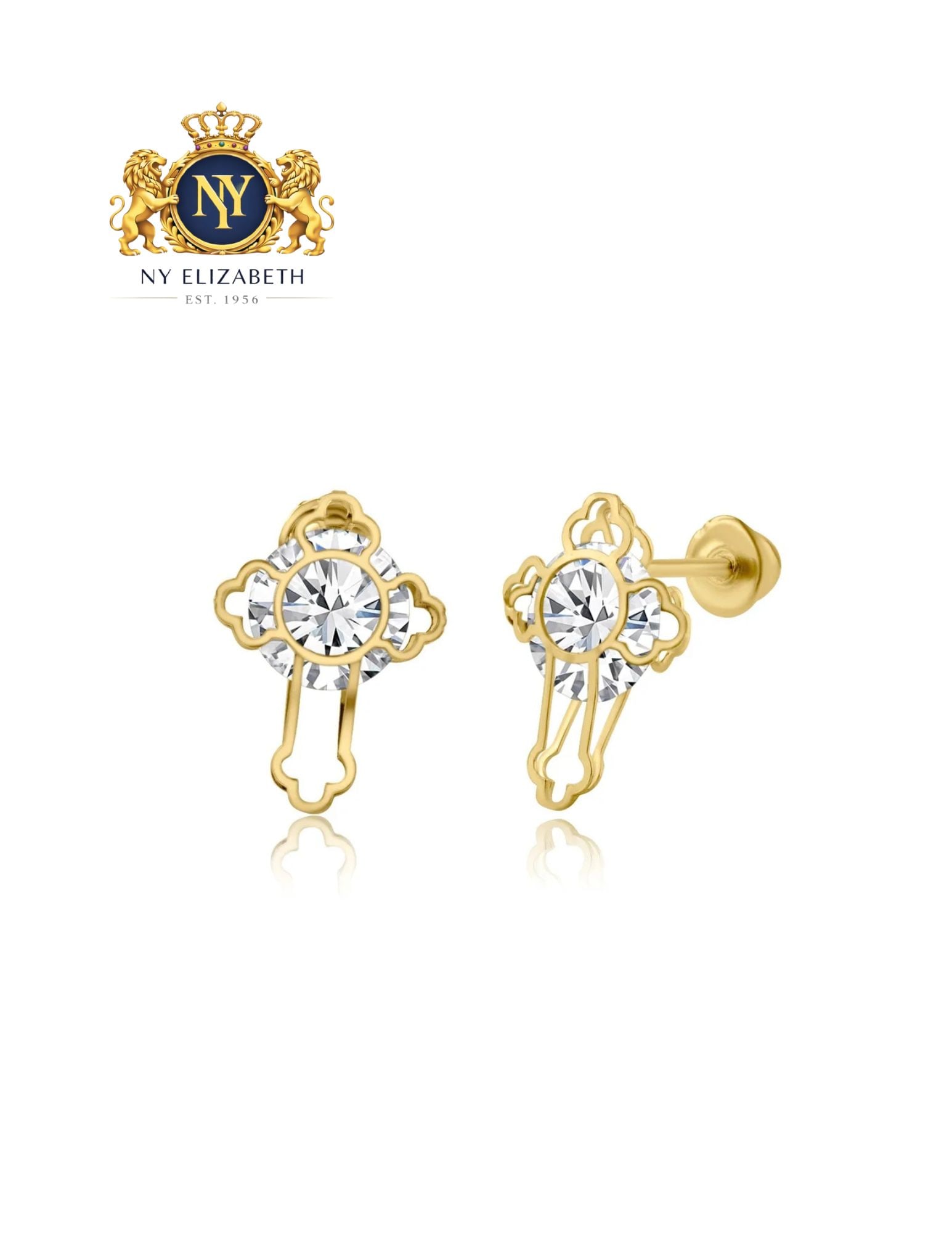 14 KARAT YELLOW GOLD LASER CUT SCREW BACK EARRING: 14 Karat Yellow Gold Laser Cut CZ Screw Back Earring Metal: 14 Karat Gold Stone: CZ Stone Dimensions: 6.8mm x 9mm Length: None Accessories: None Notice: When purchasing pre-owned goods, please refer