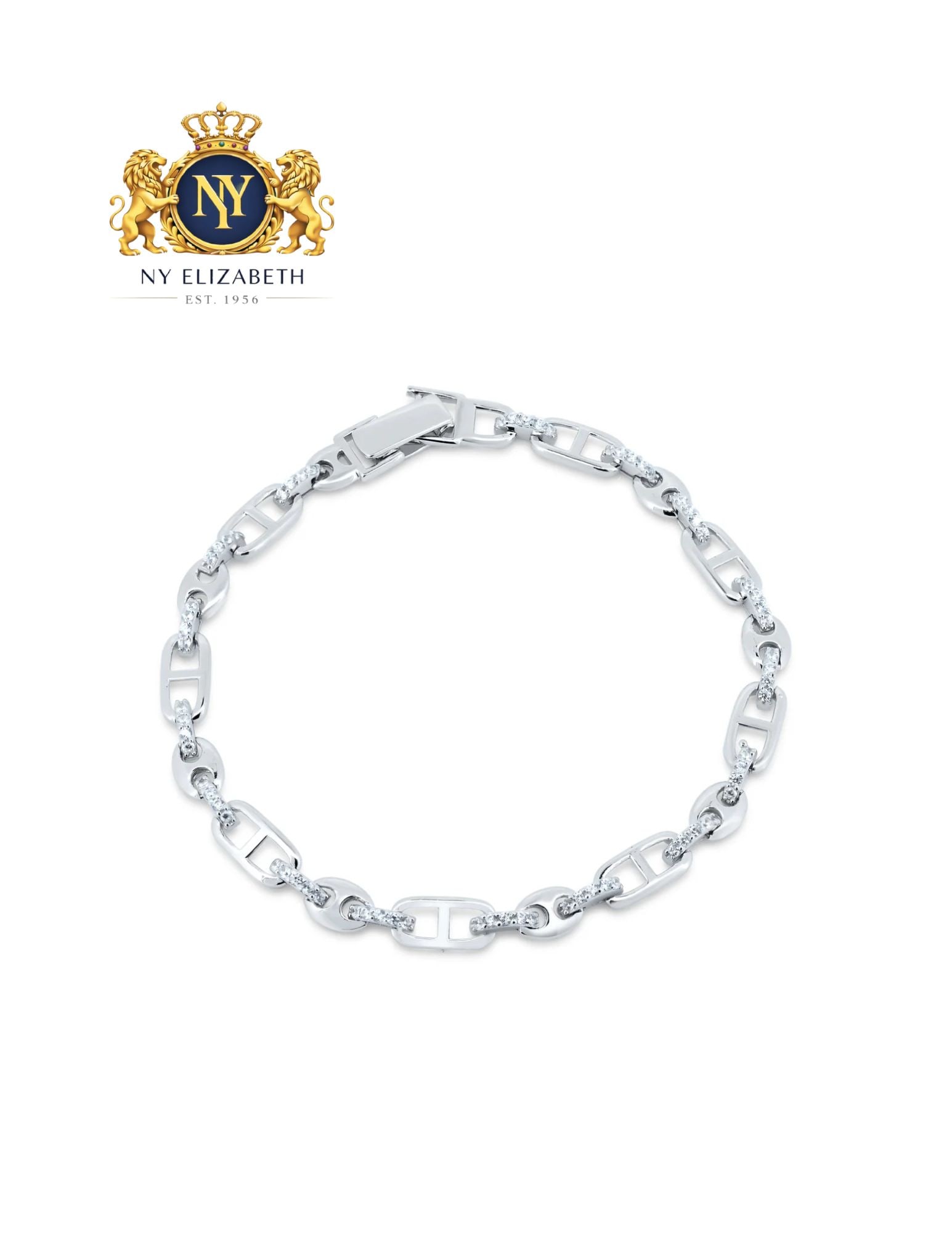 RHODIUM PLATED 925 STERLING SILVER LINK BRACELET: Rhodium Plated 925 Sterling Silver CZ Link Bracelet Metal: 925 Sterling Silver Plating: Nickel Free Rhodium Plated Length: 7.5 Inches Accessories: None Notice: When purchasing pre-owned goods, please