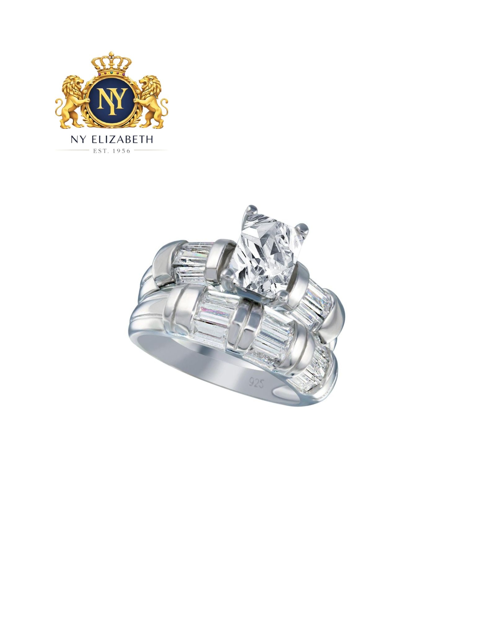 SILVER 925 RHODIUM PLATED CLEAR RECTANGULAR CENTER RING - 3