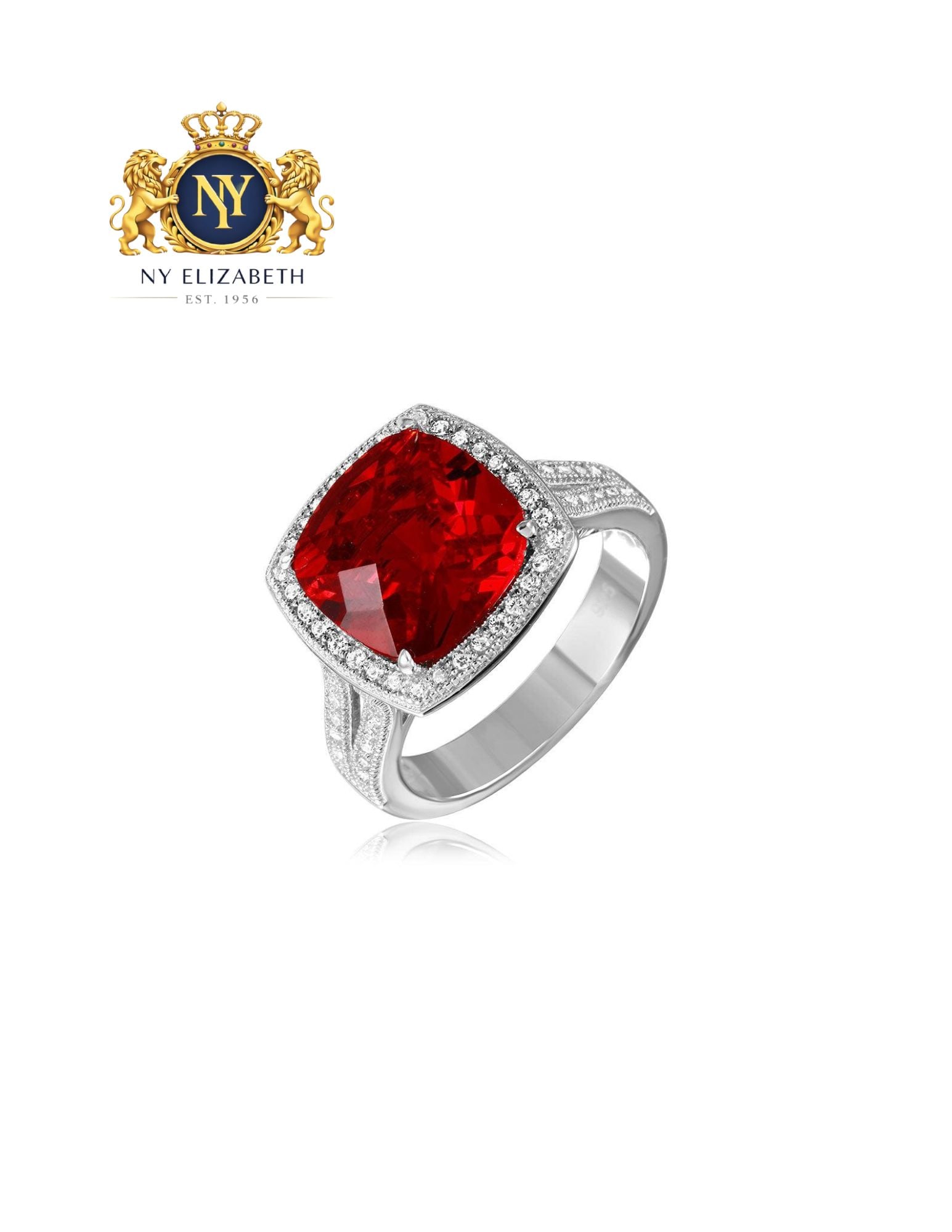 SILVER 925 RHODIUM PLATED SQUARE HALO RED RING: Silver 925 Rhodium Plated Square Halo Red CZ Ring Metal: 925 Sterling Silver Plating: Nickel Free Rhodium Plated Stone: Red Cubic Zirconia Stones Ring Size:: 8 US Accessories: None Notice: When pur
