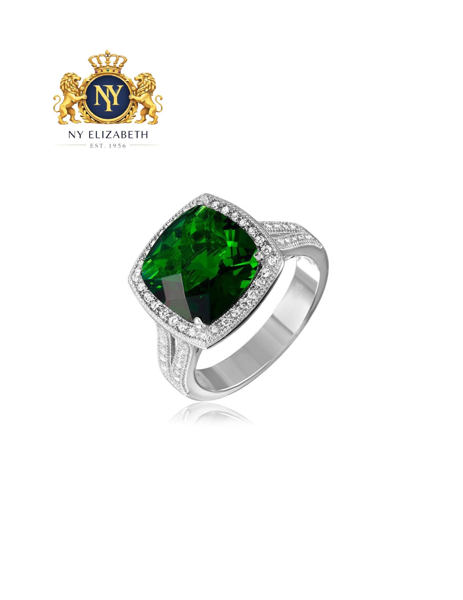 SILVER 925 RHODIUM PLATED SQUARE HALO GREEN RING: Silver 925 Rhodium Plated Square Halo Green CZ Ring Metal: 925 Sterling Silver Plating: Nickel Free Rhodium Plated Stone: Green Cubic Zirconia Stones Ring Size:: 8 US Accessories: None Notice: When