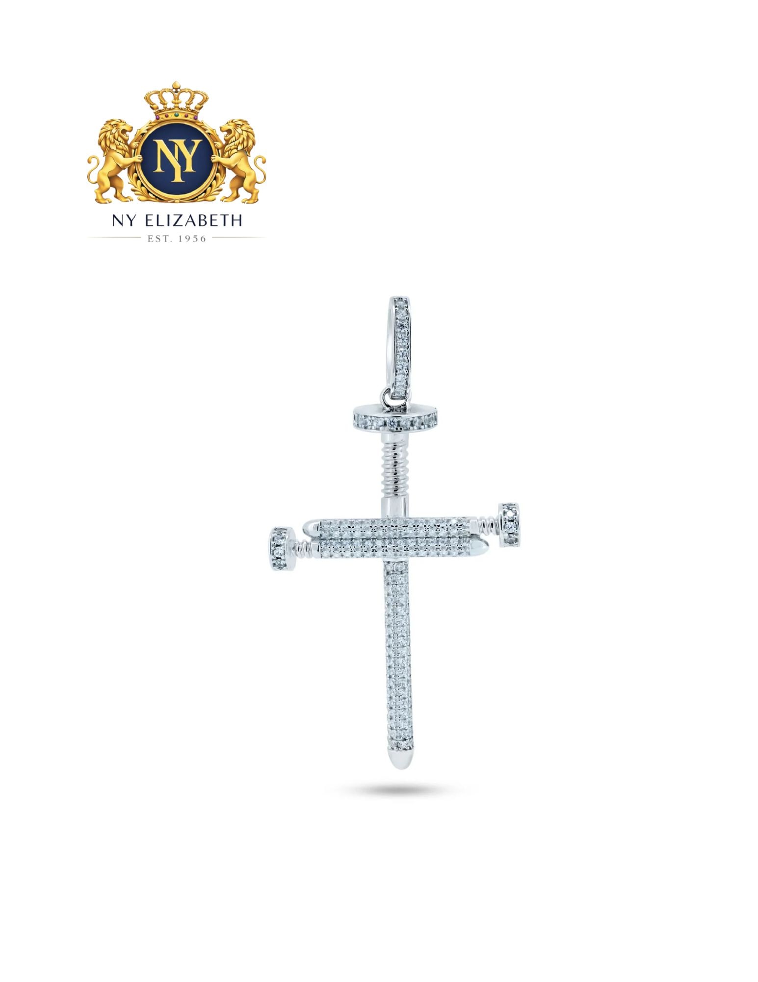 RHODIUM PLATED 925 STERLING SILVER NAIL CROSS PENDANT: Rhodium Plated 925 Sterling Silver CZ Nail Cross Pendant Metal: 925 Sterling Silver Plating: Nickel Free Rhodium Plated Stone: Cubic Zirconia Stones Dimensions: 30.2mm x 47.3mm Length: None Access