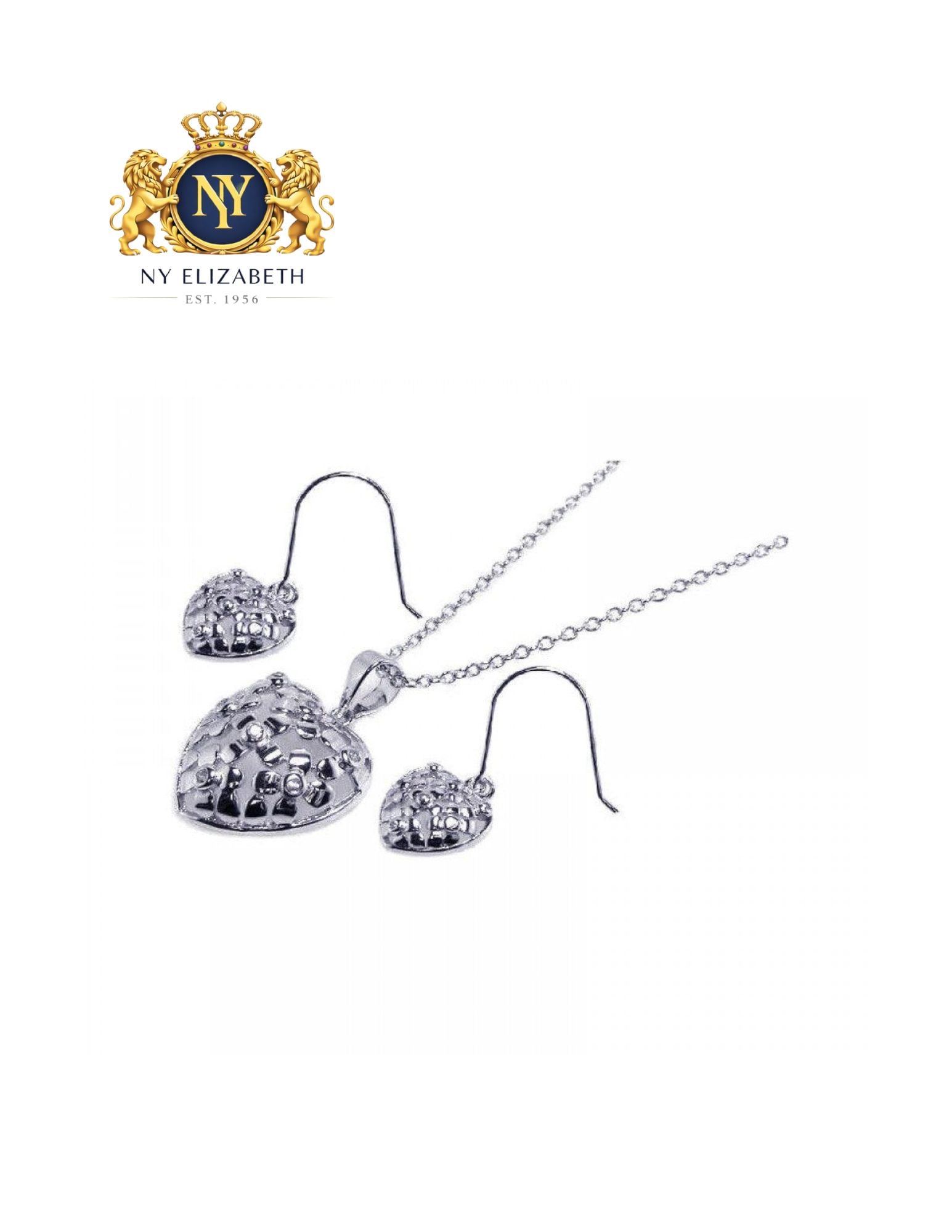 SILVER 925 RHODIUM PLATED CLEAR HEART EARRING AND NECKLACE SET: Silver 925 Rhodium Plated Clear Heart CZ Earring and Necklace Set Metal: 925 Sterling Silver Plating: Nickel Free Rhodium Plated Stone: Clear Cubic Zirconia Dimensions: N/A Length: None Accessorie