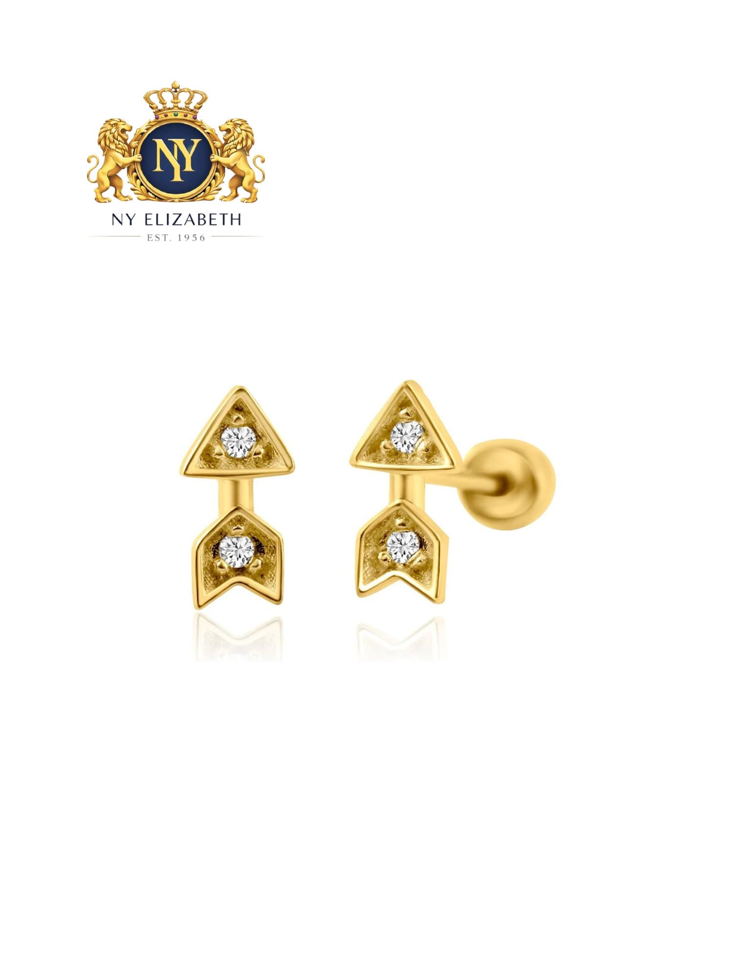 14 KARAT YELLOW GOLD ARROW SCREW BACK EARRING: 14 Karat Yellow Gold Arrow CZ Screw Back Earring Metal: 14 Karat Gold Dimensions: 3.2mm x 6mm Length: None Accessories: None Notice: When purchasing pre-owned goods, please refer to the photos of the 