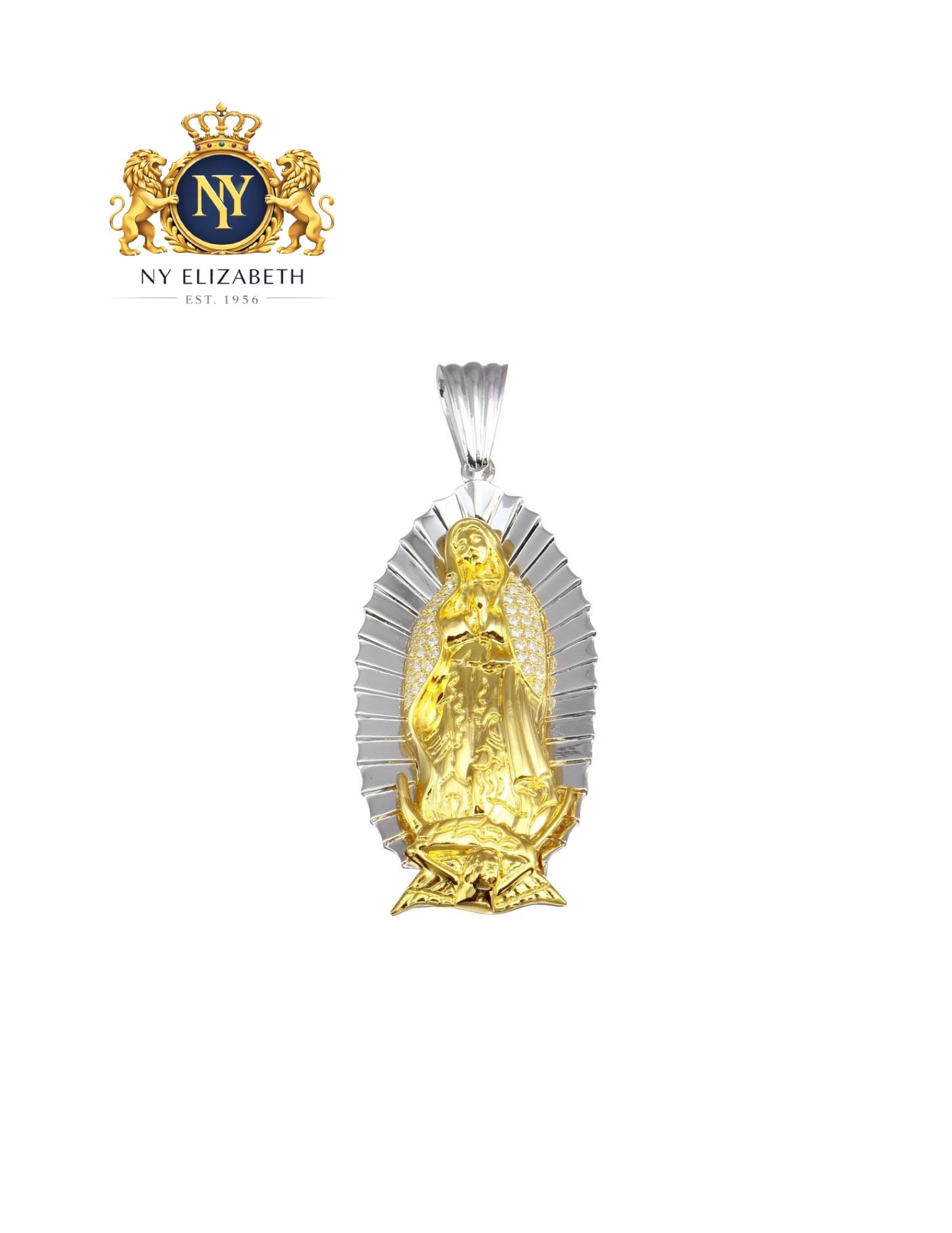 TWO-TONE 925 STERLING SILVER PLATED PENDANT: Two-Tone 925 Sterling Silver Plated CZ Pendant Metal: 925 Sterling Silver Plating: Nickel Free Gold and Rhodium Plated Stone: Cubic Zirconia Stones Dimensions: 25mm x 63mm Length: None Accessories