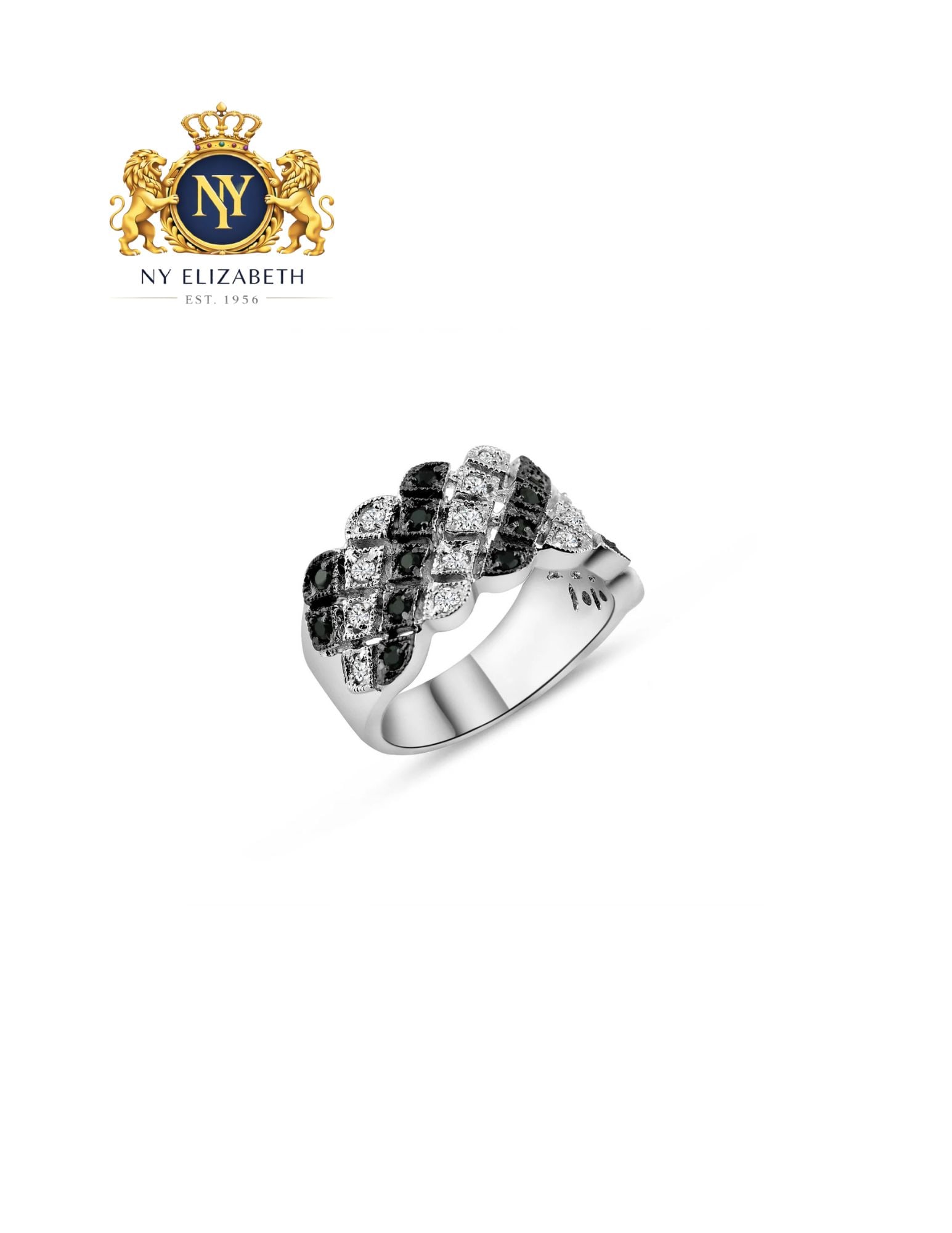 SILVER 925 RHODIUM PLATED DIAMOND SHAPED RING: Silver 925 Rhodium Plated Diamond Shaped CZ Ring Metal: 925 Sterling Silver Plating: Nickel Free Black Rhodium and Rhodium Plated Stone: Black and Clear CZ Stones Ring Size:: 9 US Accessories: None