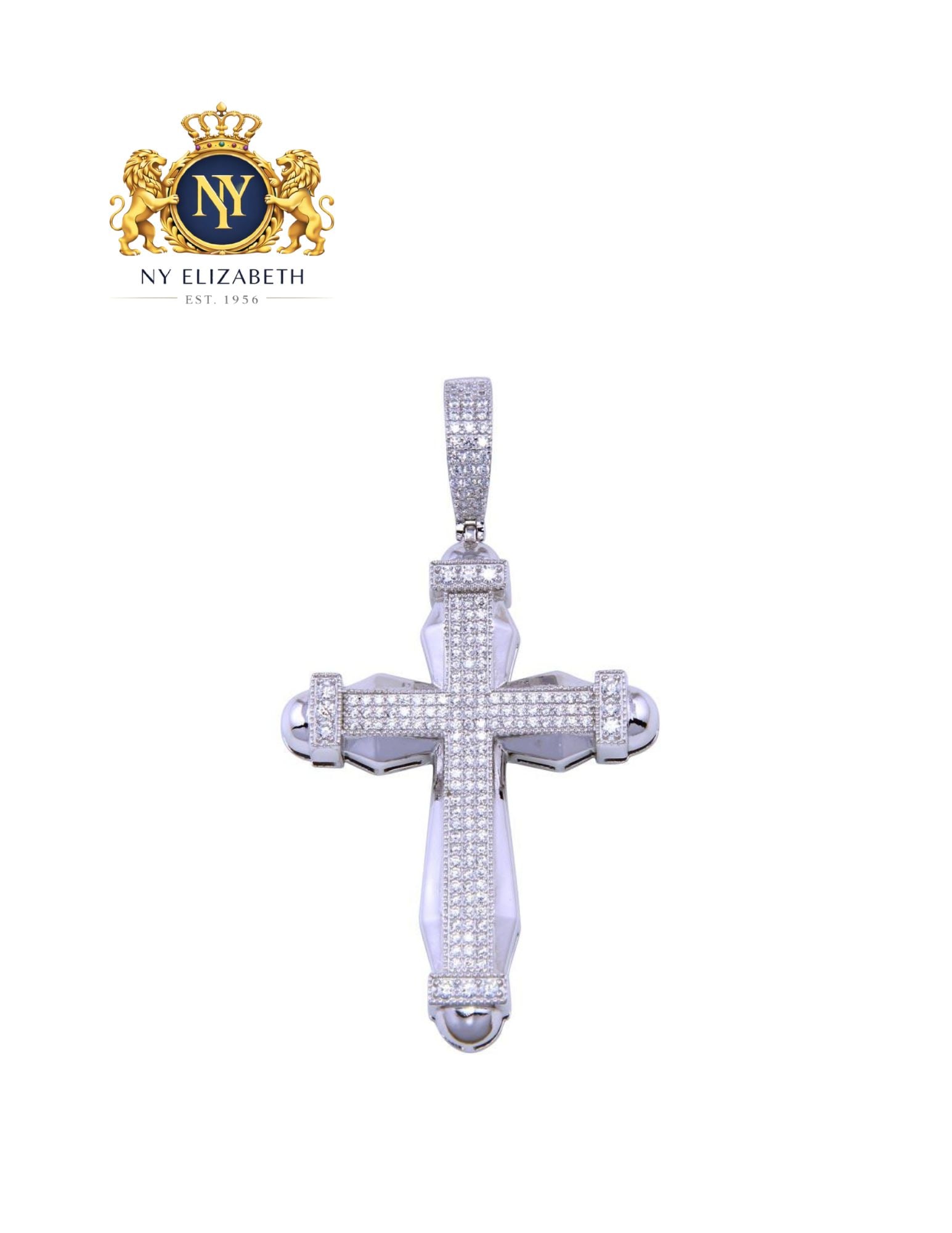 RHODIUM PLATED 925 STERLING SILVER CROSS PENDANT: Rhodium Plated 925 Sterling Silver CZ Cross Pendant Metal: 925 Sterling Silver Plating: Rhodium Plated Stone: Clear CZ Stones Dimensions: 36mm x 49.4mm Length: None Accessories: None Notic