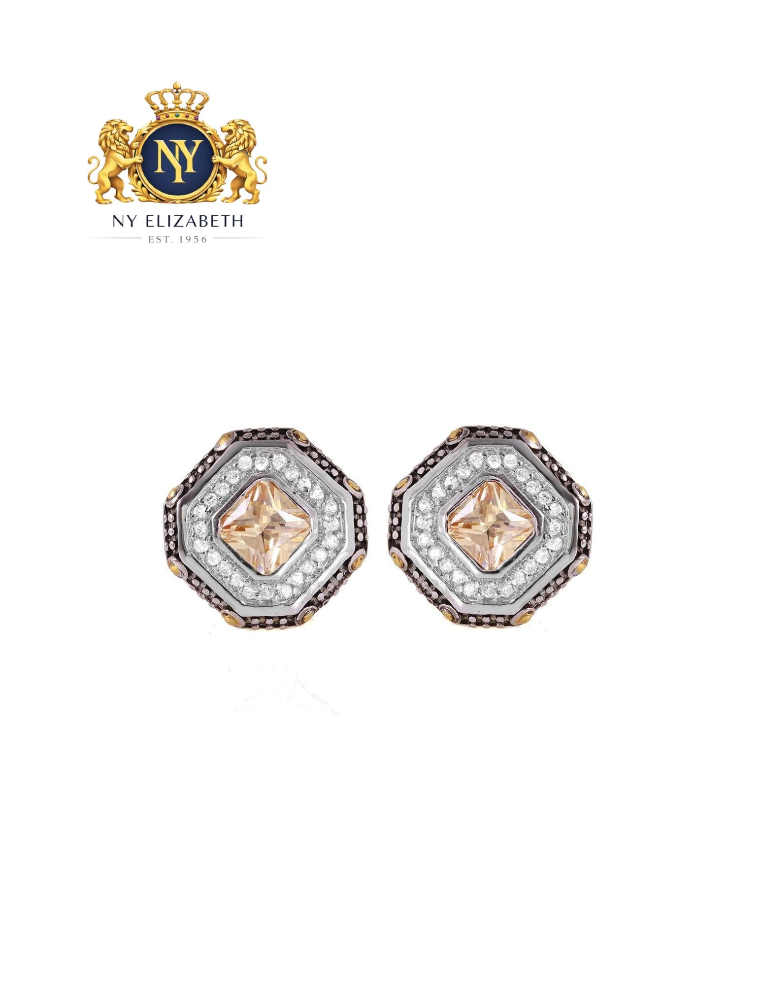 SILVER 925 RHODIUM PLATED CHAMPAGNE CLUSTER EARRINGS: Silver 925 Rhodium Plated Champagne Cluster Earrings Metal: 925 Sterling Silver Plating: Nickel Free Rhodium Plated Stone: CZ Stones Dimensions: 18mm x 18mm Length: None Accessories: None Notice: