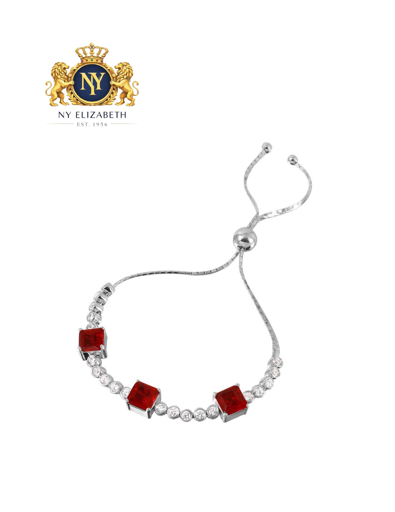CLEARANCE - SILVER 925 RHODIUM PLATED RUBY ADJUSTABLE BRACELET (1 of 3)