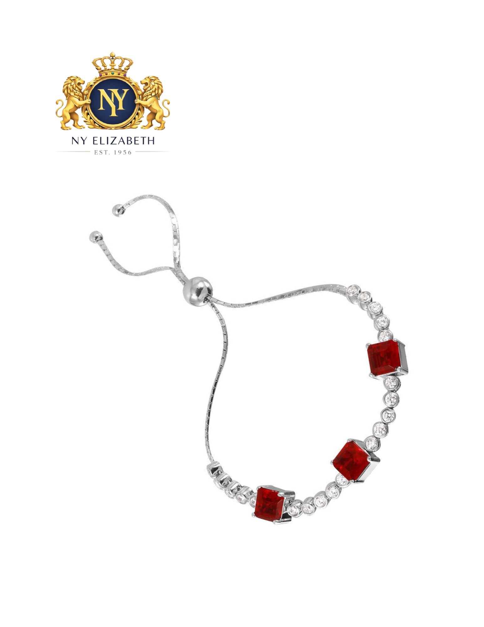 CLEARANCE - SILVER 925 RHODIUM PLATED RUBY ADJUSTABLE BRACELET - 3