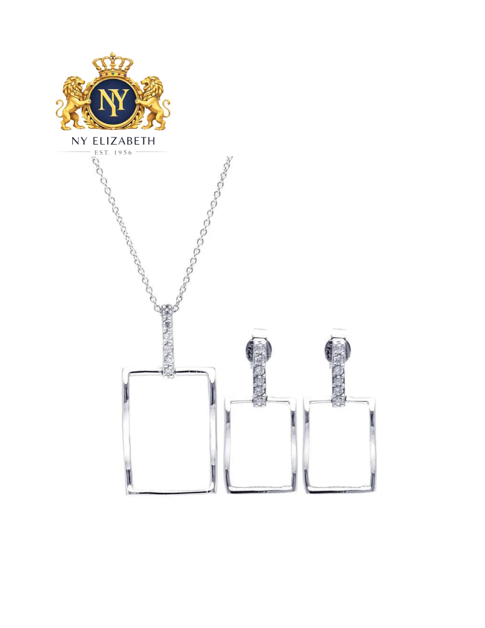 SILVER 925 RHODIUM PLATED OPEN SQUARE EARRING AND NECKLACE SET: Silver 925 Rhodium Plated Open Square CZ Earring and Necklace Set Metal: 925 Sterling Silver Plating: Nickel Free Rhodium Plated Stone: cubic zirconia Dimensions: N/A Length: None Accessories: None