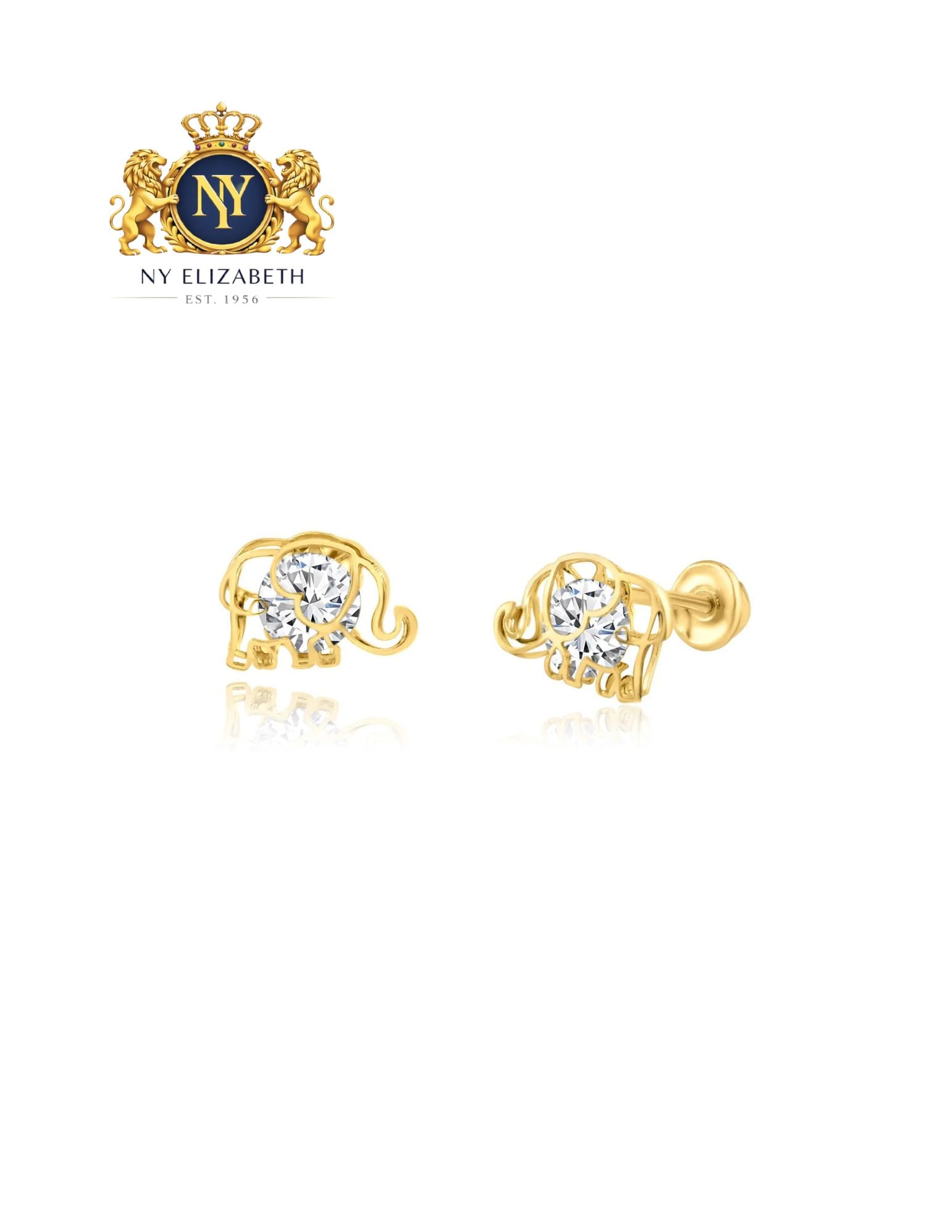 14 KARAT YELLOW GOLD ELEPHANT SCREW BACK EARRING: 14 Karat Yellow Gold CZ Elephant Screw Back Earring Metal: 14 Karat Gold Dimensions: 4.4mm x 6.1mm Length: None Accessories: None Notice: When purchasing pre-owned goods, please refer to the photos