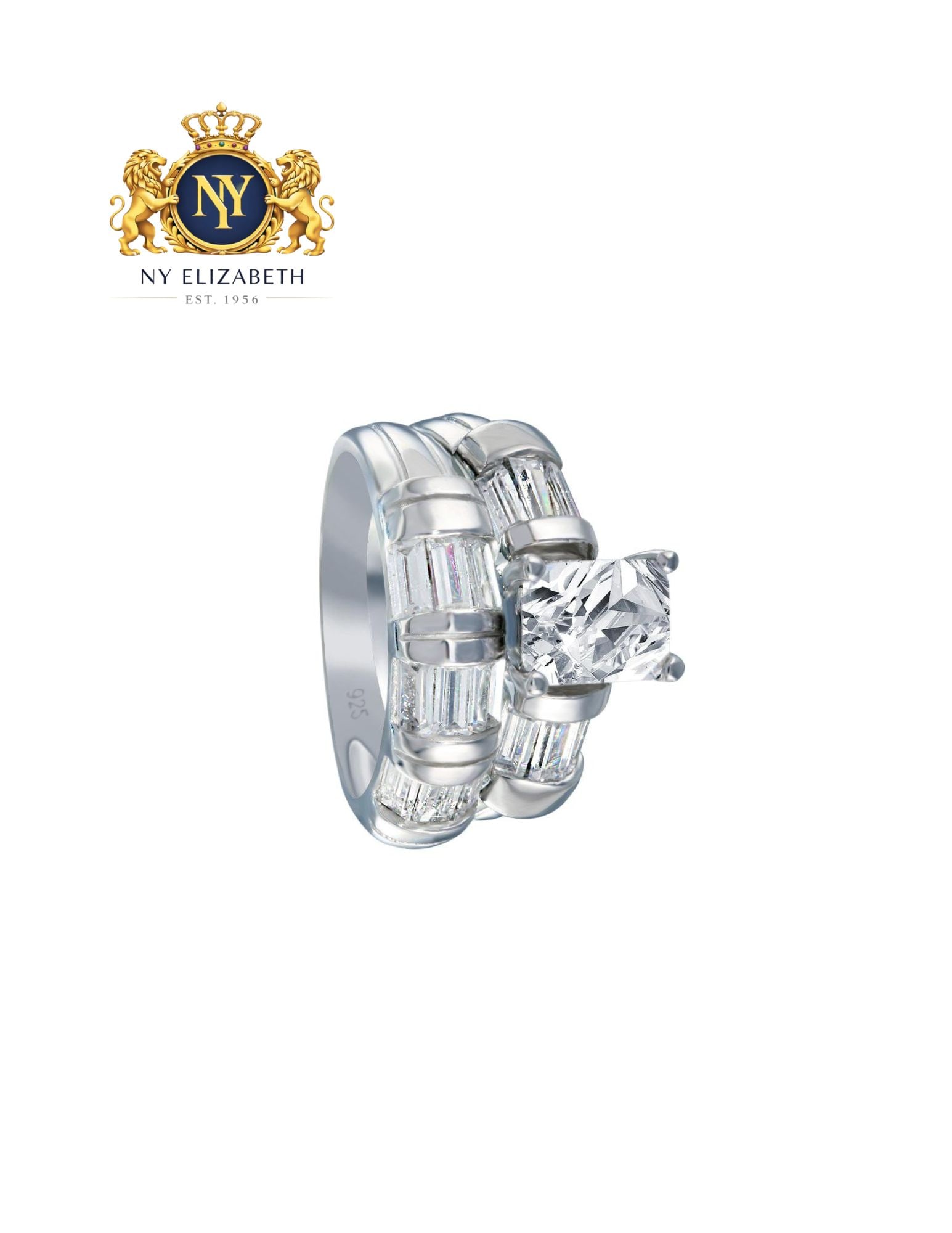 SILVER 925 RHODIUM PLATED CLEAR RECTANGULAR CENTER RING - 2