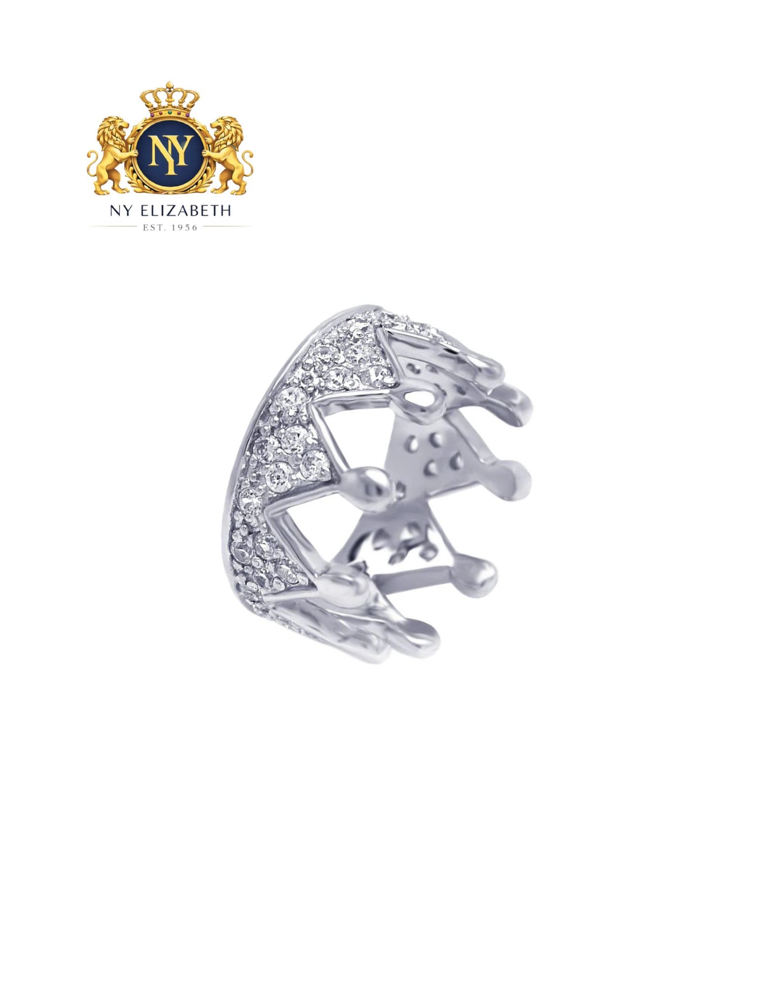SILVER 925 RHODIUM PLATED PAVE CLEAR CROWN RING: Silver 925 Rhodium Plated Pave Clear CZ Crown Ring Metal: 925 Sterling Silver Plating: Rhodium Plated Stone: Clear CZ Ring Size:: 9 US Accessories: None Notice: When purchasing pre-owned goods,
