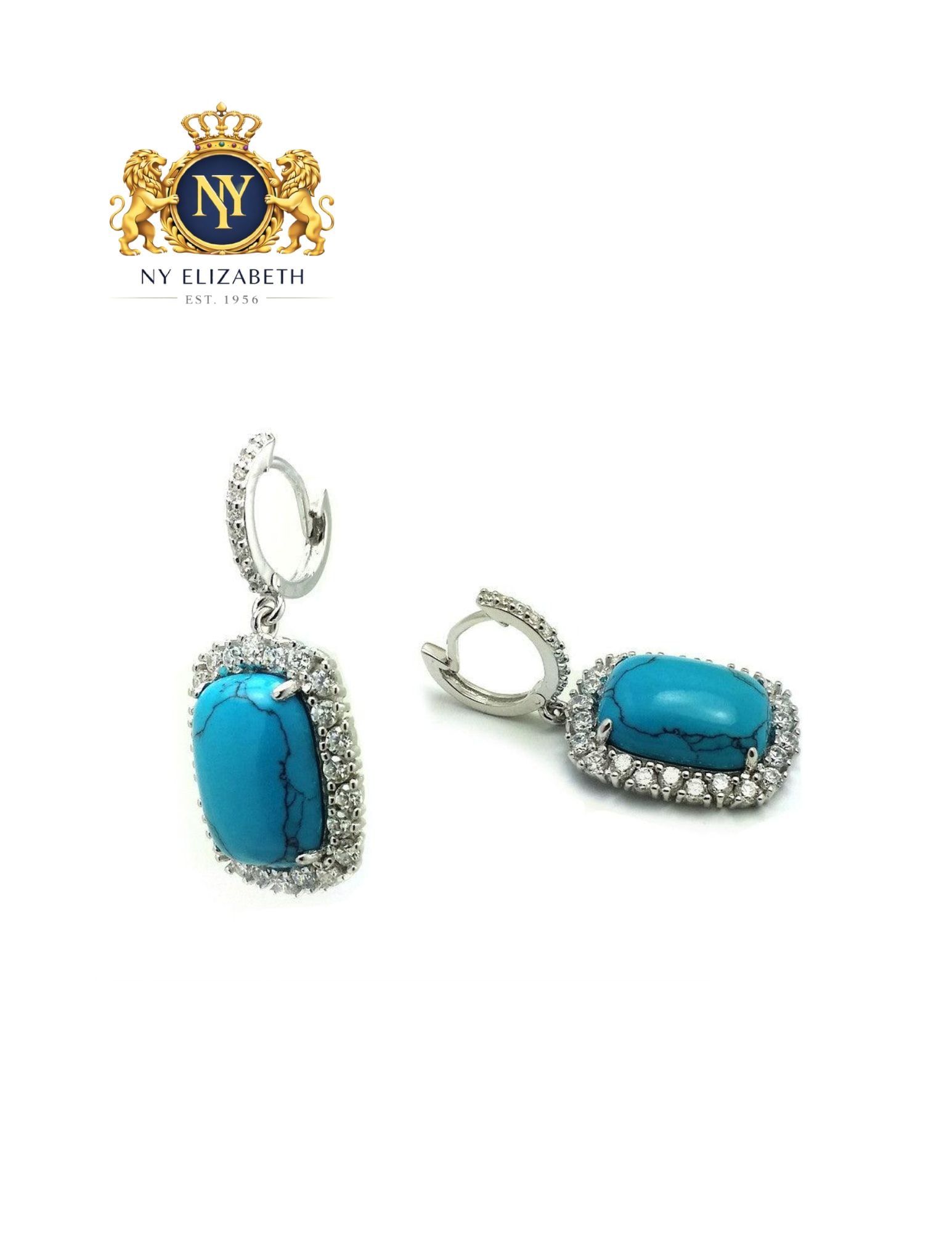 SILVER 925 RHODIUM PLATED TURQUOISE SQUARE EARRINGS: Silver 925 Rhodium Plated Turquoise Square CZ Earrings Metal: 925 Sterling Silver Plating: Nickel Free Rhodium Plated Stone: turquoise square cubic zirconia Length: None Accessories: None Notice:
