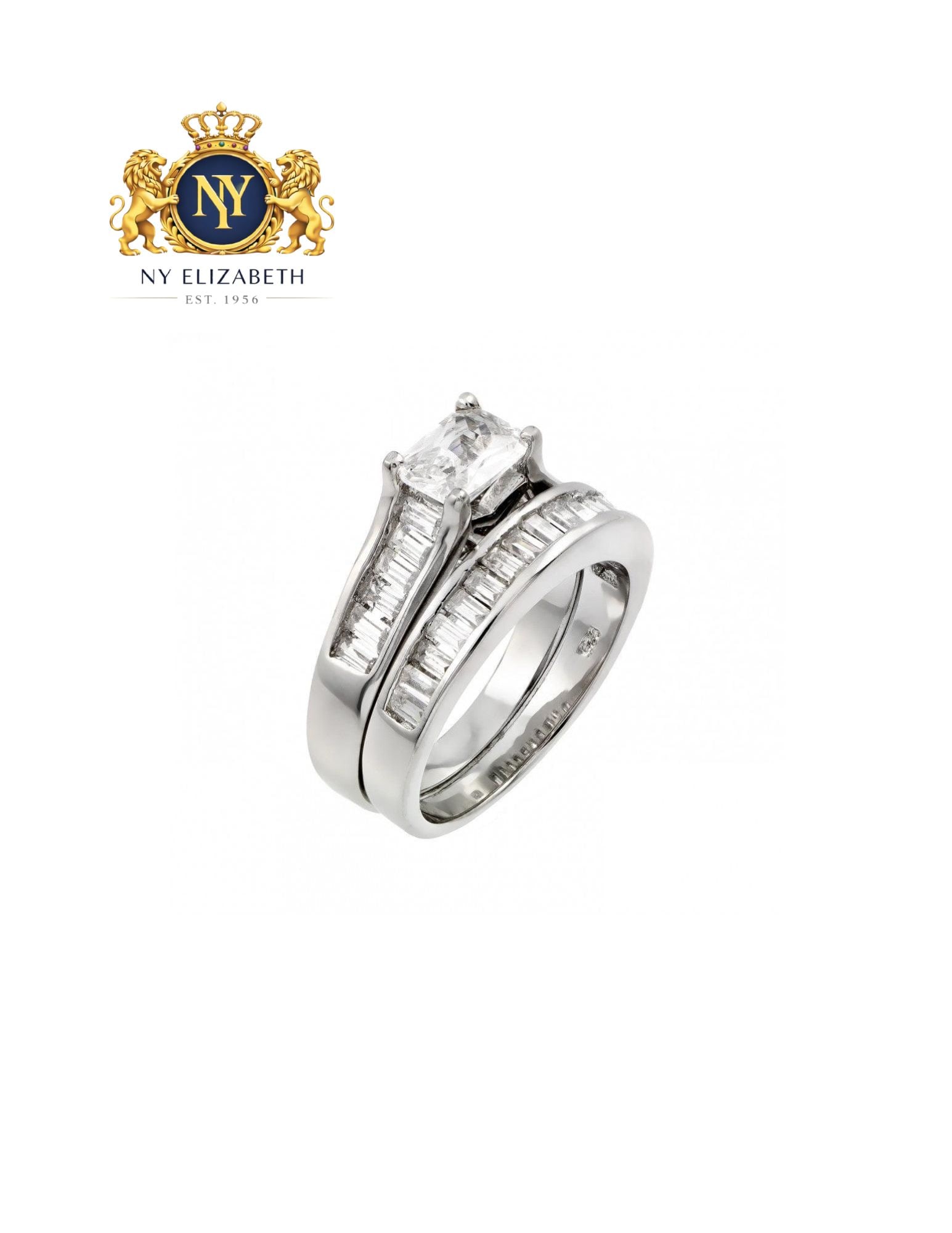 SILVER 925 RHODIUM PLATED CLEAR RING PAIR SET: Silver 925 Rhodium Plated Clear CZ Ring Pair Set Metal: 925 Sterling Silver Plating: Nickel Free Rhodium Plated Stone: Clear Baguette CZ Stones Ring Size:: 6 US Accessories: None Notice: When