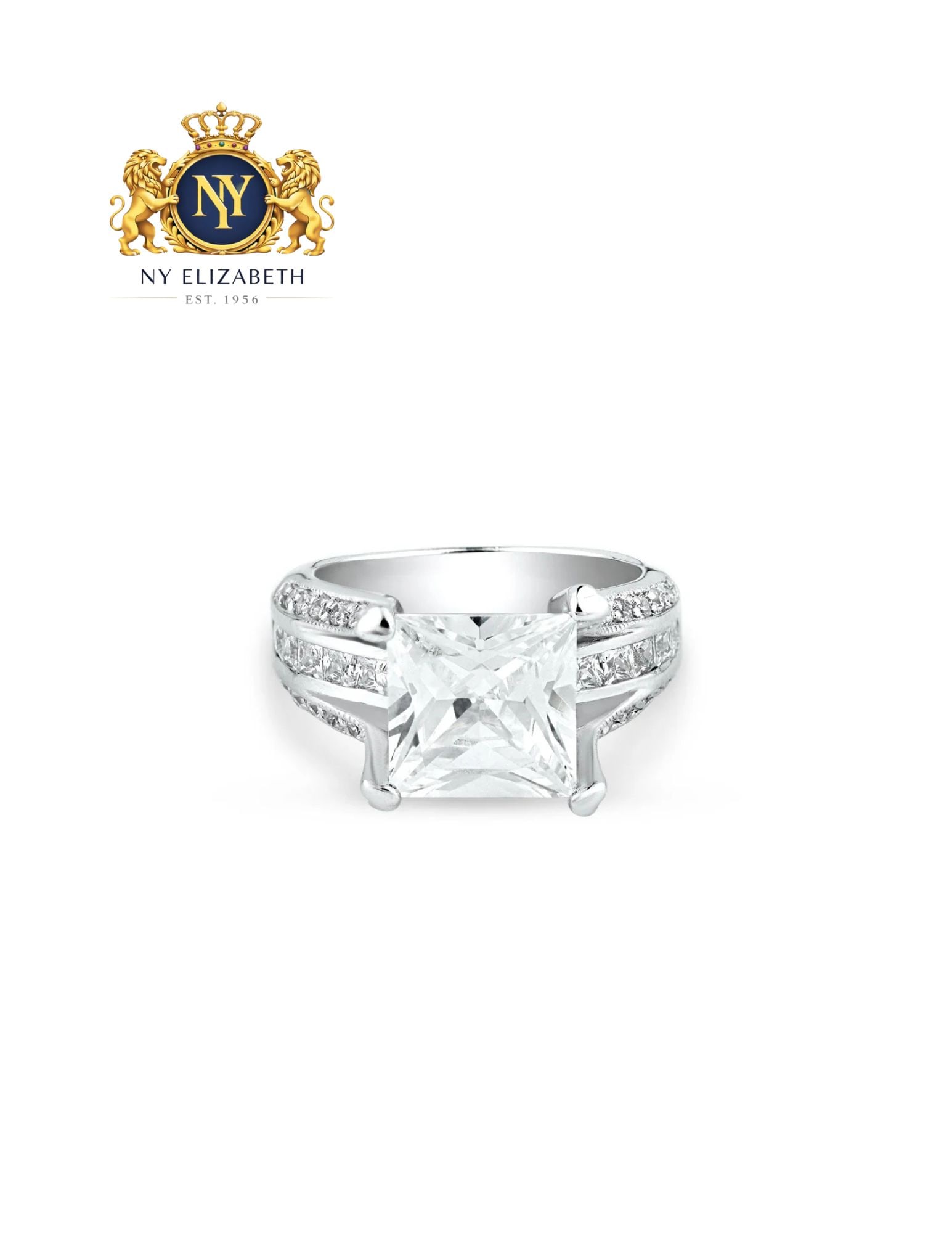 SILVER 925 RHODIUM PLATED PRINCESS CUT BRIDAL RING: Silver 925 Rhodium Plated Princess Cut CZ Bridal Ring Metal: 927 Sterling Silver Plating: Nickel Free Rhodium Plated Stone: Clear Square CZ Round Stone Ring Size:: 8 US Accessories: None Notice: Wh