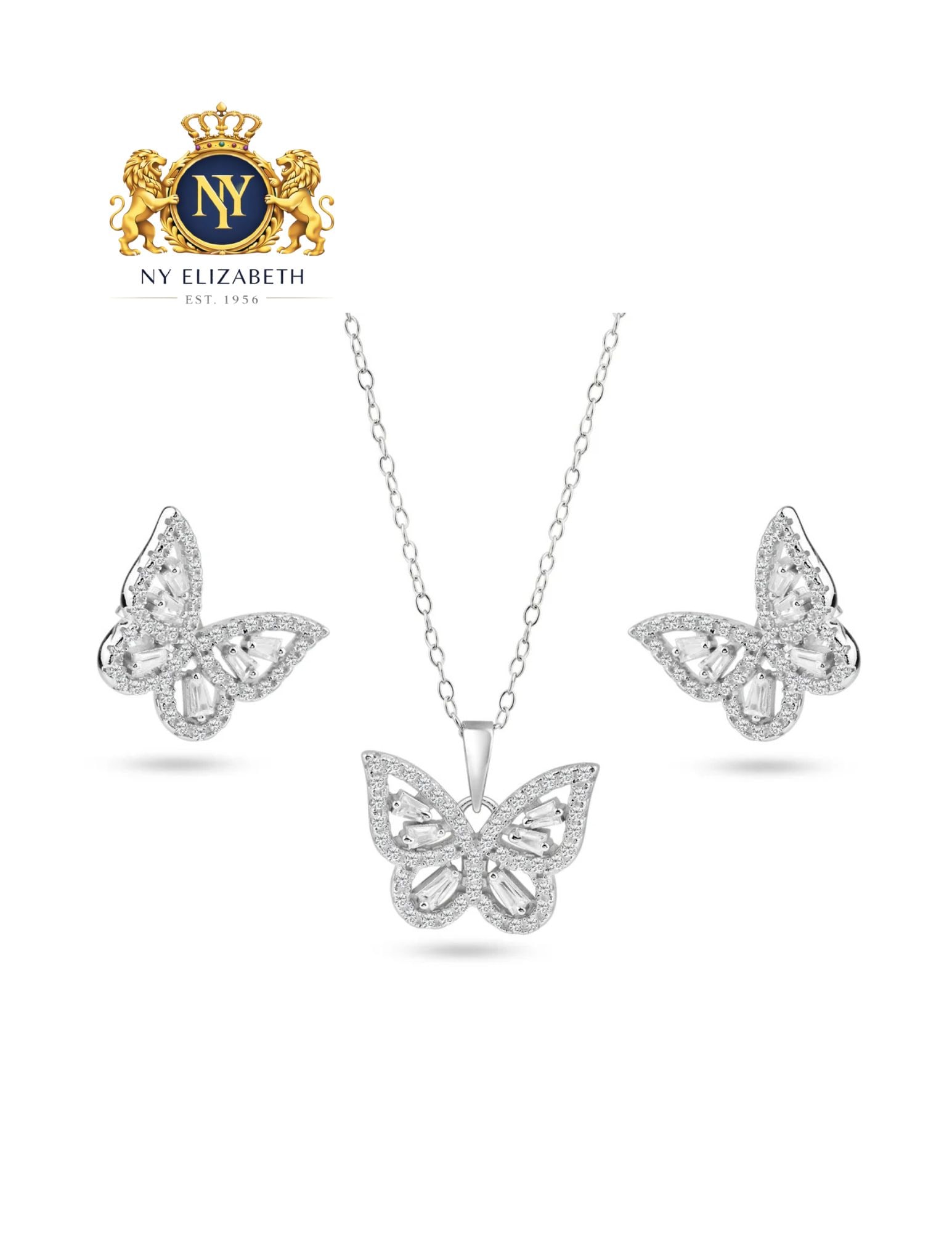 925 STERLING SILVER RHODIUM EARRING AND PENDANT: 925 Sterling Silver Rhodium CZ Earring and Pendant Metal: 925 Sterling Silver Plating: Nickel Free Rhodium Plated Stone: Clear Baguette CZ Dimensions: Pendant Dimensions: 16.8mm x 13mmEarring Dimensio