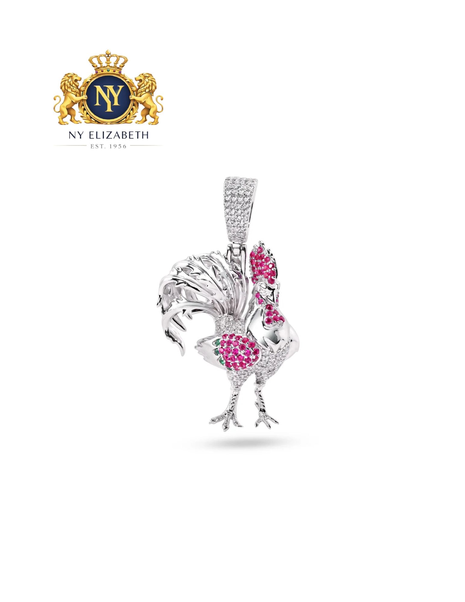 RHODIUM PLATED 925 STERLING SILVER RED GREEN AND CLEAR PENDANT: Rhodium Plated 925 Sterling Silver Red Green and Clear CZ Pendant Metal: 925 Sterling Silver Plating: Rhodium Plated Stone: Clear CZ Stones Dimensions: 24mm x 34mm Length: None Accessories: None <