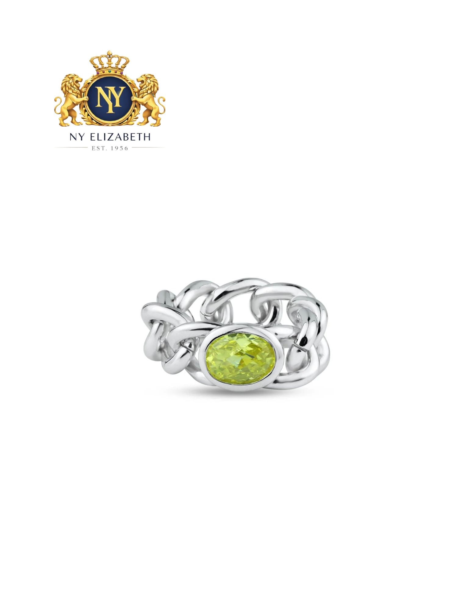 RHODIUM PLATED 925 STERLING SILVER CHAIN RING YELLOW RING: Rhodium Plated 925 Sterling Silver Chain Ring Yellow CZ Ring Metal: 927 Sterling Silver Plating: Rhodium Plated Ring Size:: 7 US Accessories: None Notice: When purchasing pre-owned goods, please refer