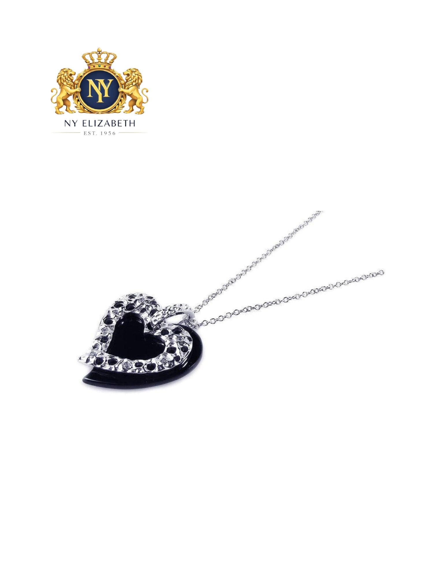 SILVER 925 BLACK ONYX RHODIUM PLATED HEART PENDANT NECKLACE: Silver 925 Black Onyx Rhodium Plated Heart Pendant Necklace Metal: 925 Sterling Silver Plating: Nickel Free Rhodium Plated Stone: 1 Onyx Stone ; 7 Cubic Zirconia Stones Dimensions: 33mm x 30mm Length: