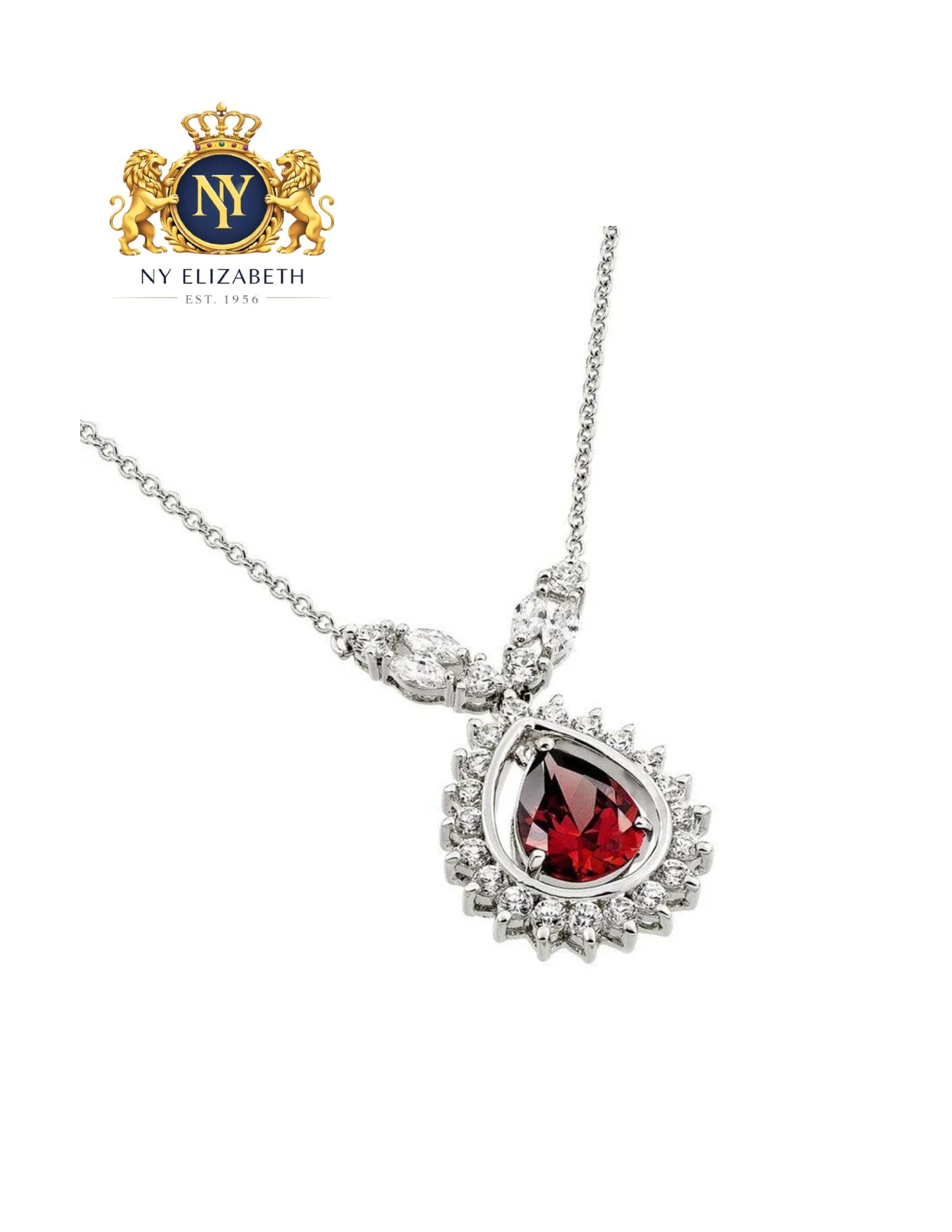 SILVER 925 RHODIUM PLATED RED DROP SHAPE PENDANT NECKLACE: Silver 925 Rhodium Plated Red CZ Drop Shape Pendant Necklace Metal: 925 Sterling Silver Plating: Nickel Free Rhodium Plated Stone: Cubic Zirconia Stones Dimensions: 32.4mm x 19mm Length: 16 + 2 inch E