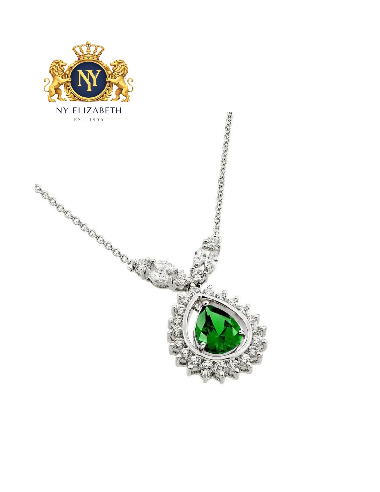 SILVER 925 RHODIUM PLATED GREEN PENDANT NECKLACE: Silver 925 Rhodium Plated Green CZ Pendant Necklace Metal: 925 Sterling Silver Plating: Nickel Free Rhodium Plated Stone: Cubic Zirconia Stones Dimensions: 20mm x 32mm Length: 16 + 2 inch Extension