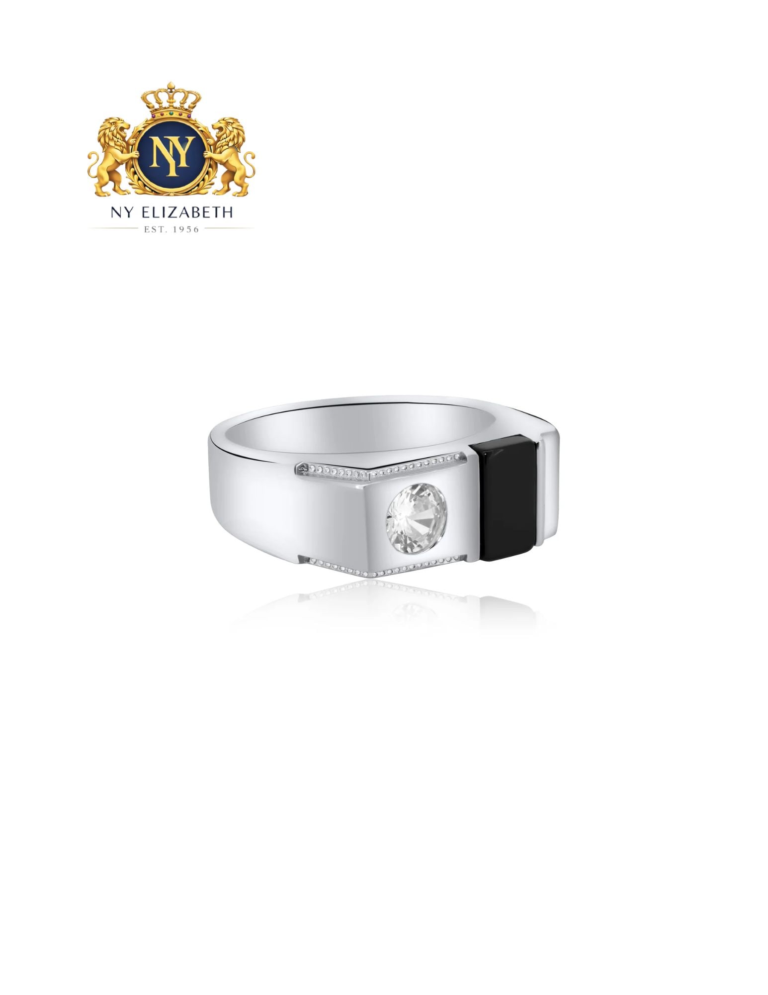 MEN'S STERLING 925 STERLING SILVER RHODIUM BLACK RING: Men's Sterling 925 Sterling Silver Rhodium Black CZ Ring Metal: 925 Sterling Silver Plating: Nickel Free Rhodium Plated Stone: Cubic Zirconia Stones / Black Onyx Dimensions: 8.6mm Length: None Acc
