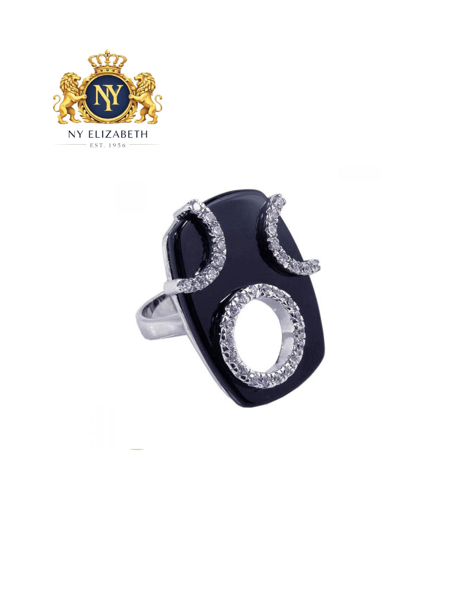 CLEARANCE-SILVER 925 RHODIUM PLATED BLACK ONYX CLEAR RING: Clearance-Silver 925 Rhodium Plated Black Onyx Clear CZ Ring Metal: 925 Sterling Silver Plating: Nickel Free Rhodium Plated Stone: 24 clear 2mm CZ and 1 Black Onyx Ring Size:: 5 US Accessories: None