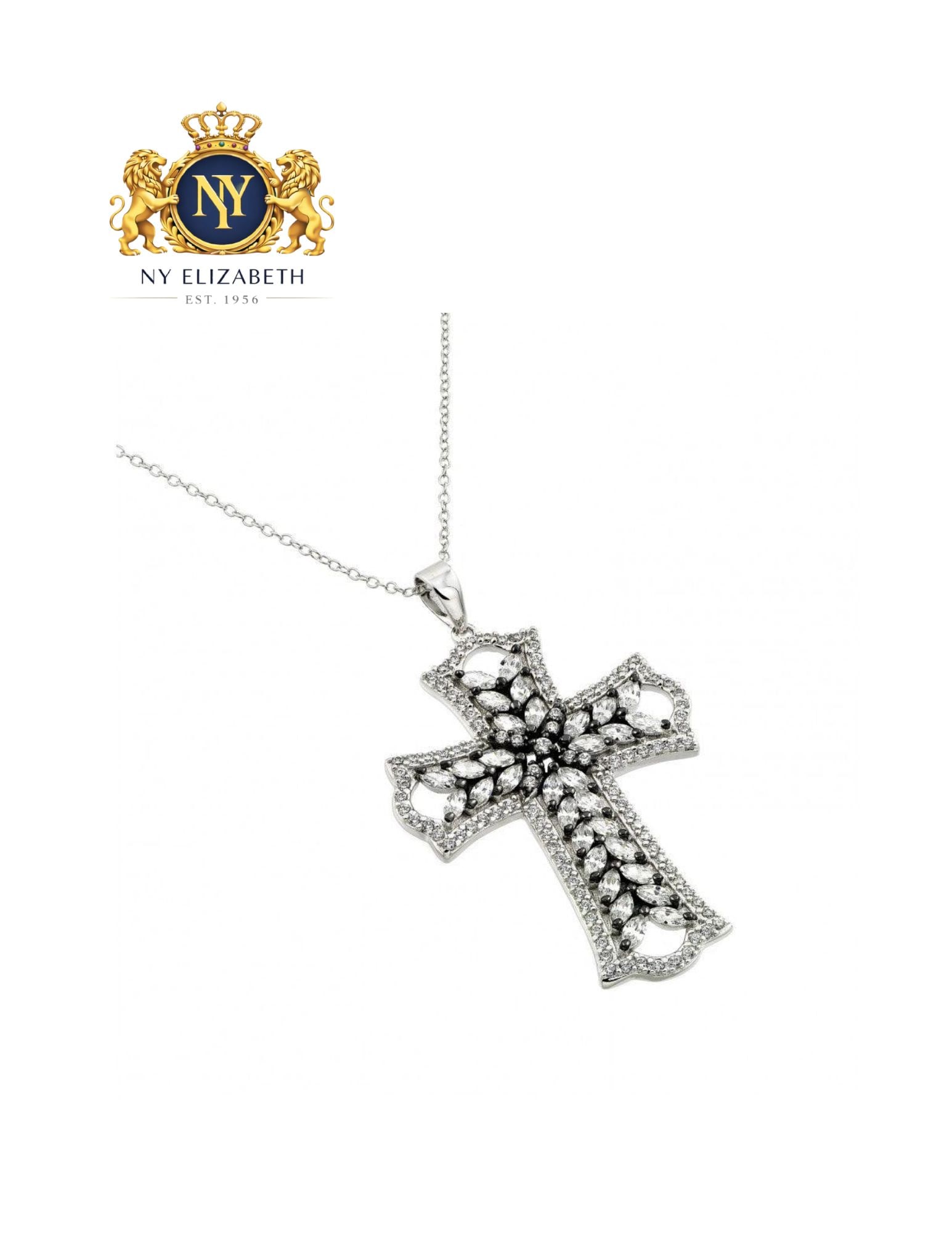 SILVER 925 RHODIUM PLATED CLEAR STONE CROSS PENDANT NECKLACE: Silver 925 Rhodium Plated Clear CZ Stone Cross Pendant Necklace Metal: 925 Sterling Silver Plating: Nickel Free Rhodium Plated Stone: Cubic Zirconia Stones Dimensions: 52mm x 32mm Length: 16 + 2 inch 