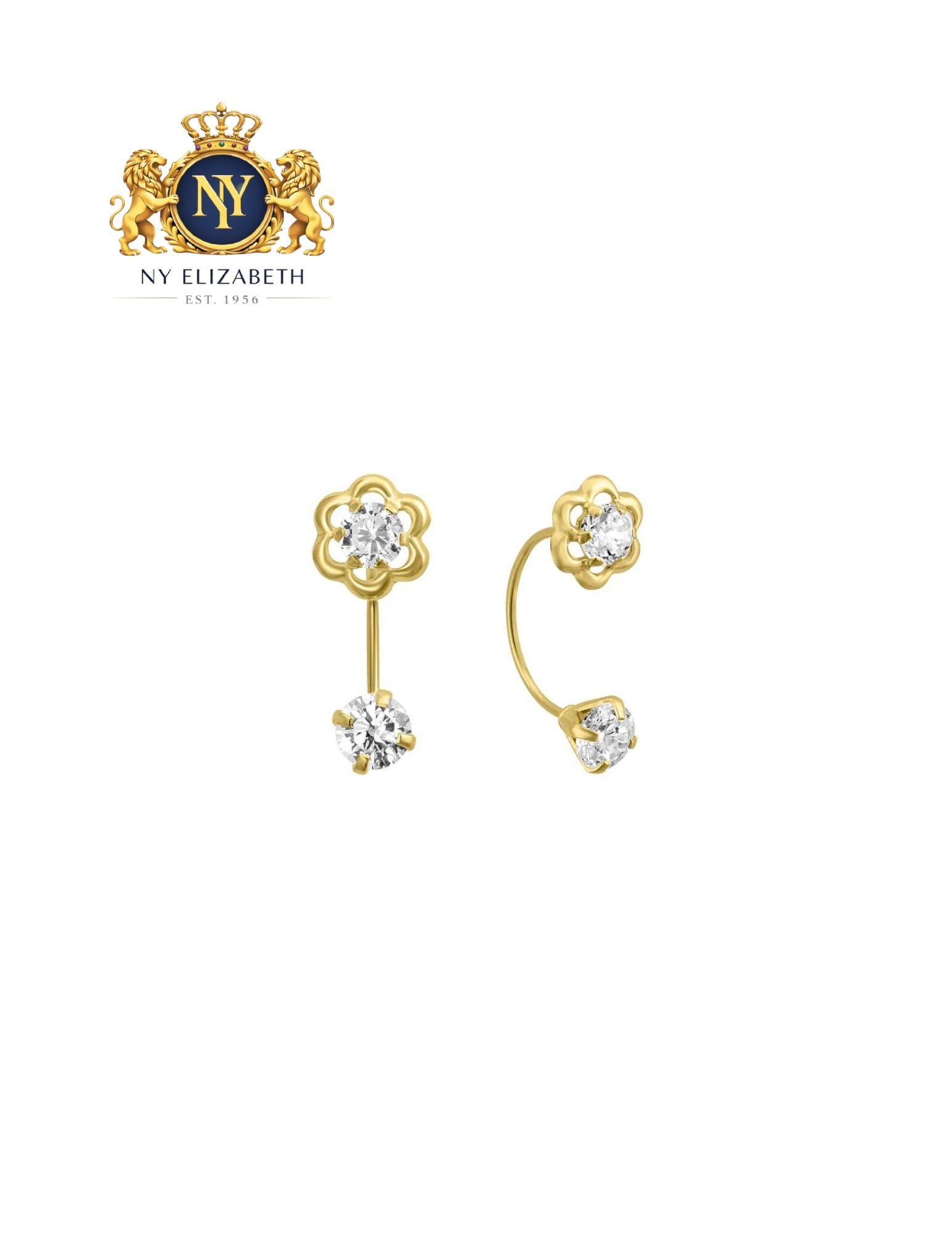 14 KARAT YELLOW GOLD FRONT-BACK FLOWER SCREW BACK EARRING: 14 Karat Yellow Gold CZ Front-Back Flower Screw Back Earring Metal: 14 Karat Gold Dimensions: Drop: 16mm Length: None Accessories: None Notice: When purchasing pre-owned goods, please refer to the pho