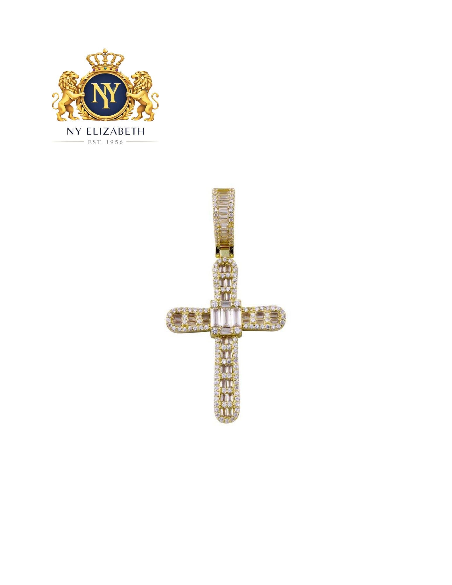 GOLD PLATED 925 STERLING SILVER CROSS HIP HOP PENDANT: Gold Plated 925 Sterling Silver CZ Cross Hip Hop Pendant Metal: 925 Sterling Silver Plating: Gold Plated Stone: Clear CZ and Baguette Stones Dimensions: 31.3mm x 43.6mm Length: None Accessories: N