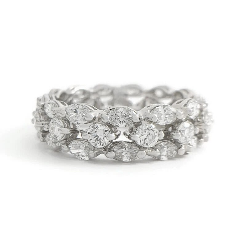 WIDE MARQUISE ROUND DIAMOND ETERNITY RING 18K WHITE GOLD: Wide Marquise Round Diamond Eternity Ring 18K White Gold Brand: Unbranded Type/Style: Ring Material: 18K White Gold, Main Stone Natural Color: Silver Size: 6.75 US Accessories: None Access