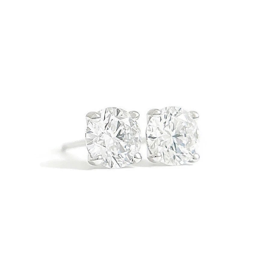 ROUND LAB-CREATED DIAMOND STUD EARRINGS 14K WHITE GOLD: Round Lab-Created Diamond Stud Earrings 14K White Gold Brand: Unbranded Type/Style: Earrings Material: 14K White Gold, Main Stone Lab-Created Color: White Size: Measurements: 5.85 mm Accessories: