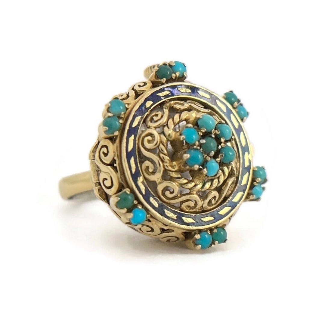 TURQUOISE BLUE ENAMEL WATCH RING 18K YELLOW GOLD (1 of 3)
