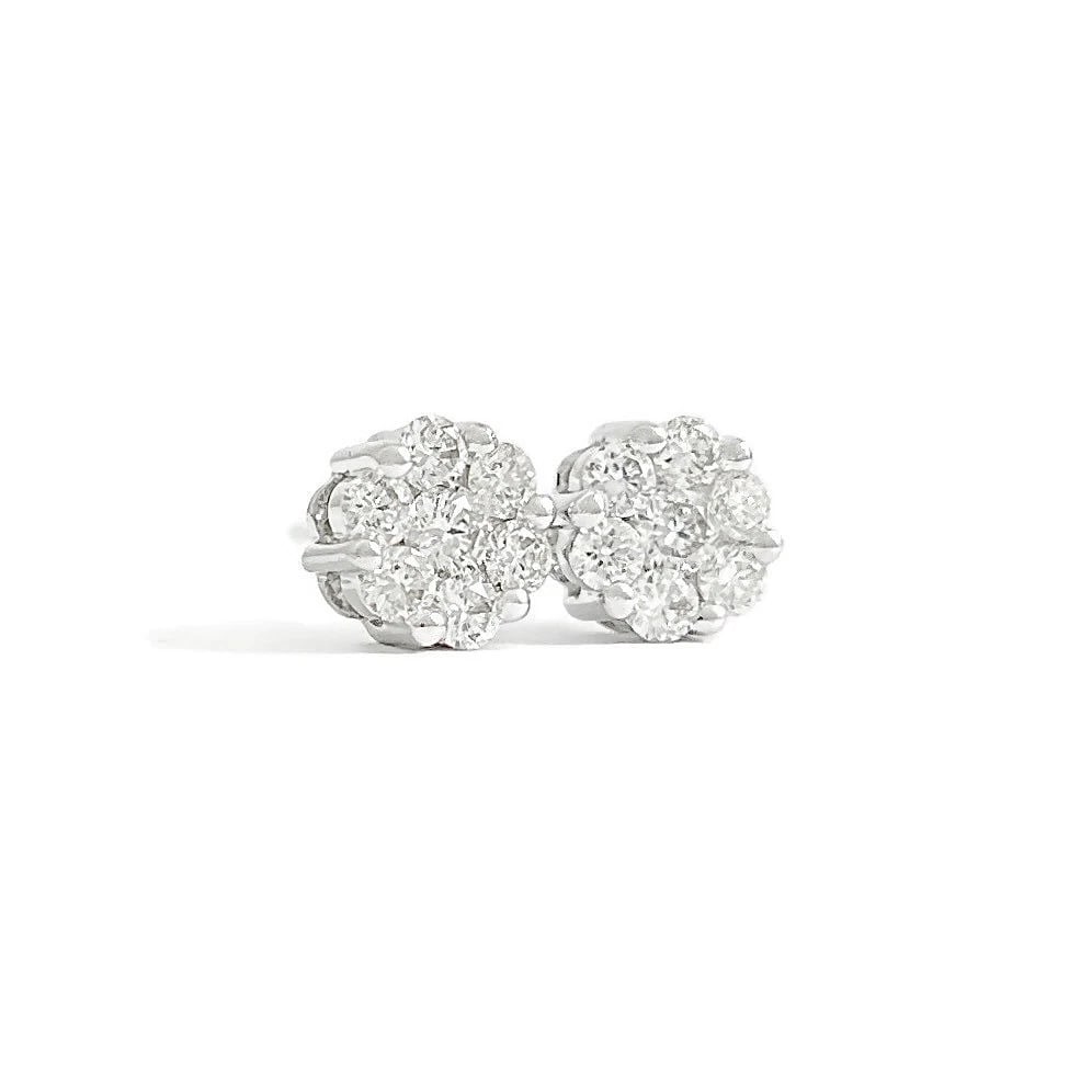 ROUND FLOWER CLUSTER HALO DIAMOND STUD EARRINGS 14K WHITE GOLD: Round Flower Cluster Halo Diamond Stud Earrings 14K White Gold Brand: Unbranded Type/Style: Earrings Material: 14K White Gold, Main Stone Natural Color: White Size: Measurements: 6 mm Accessories: