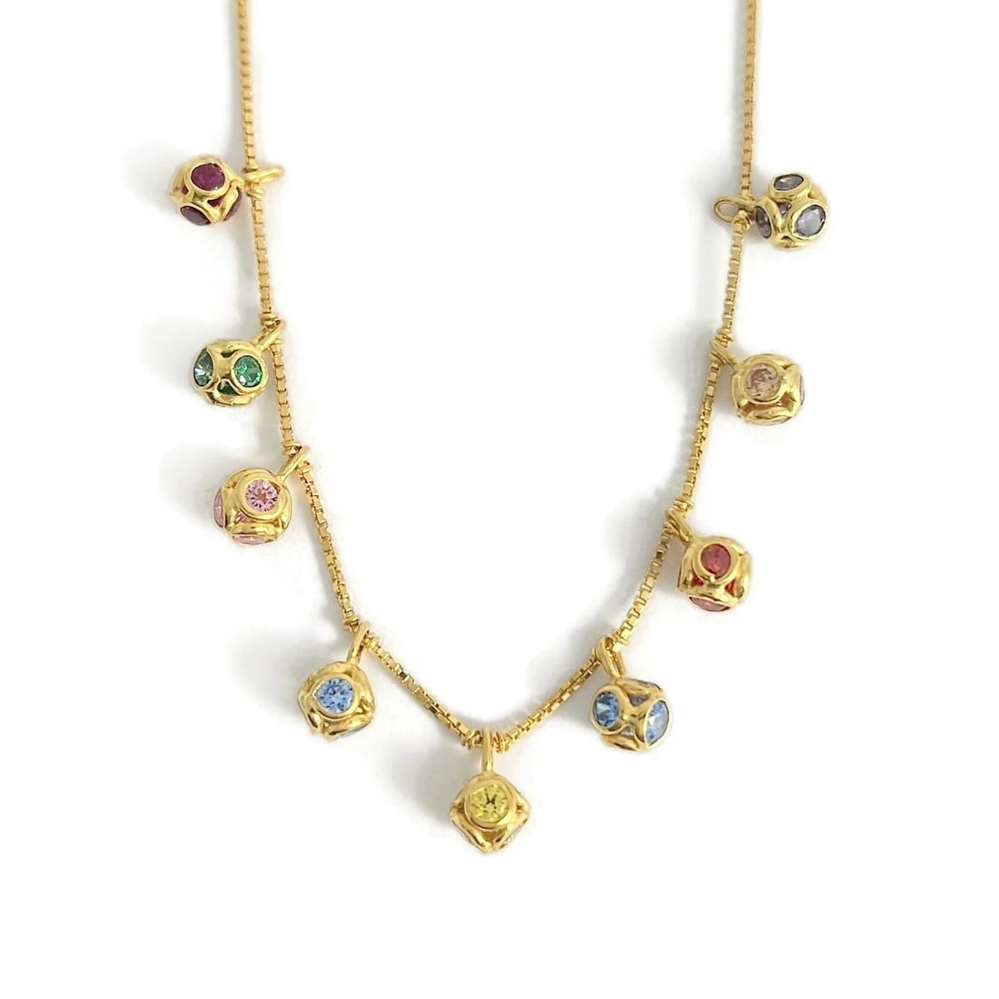MULTICOLORED MADE WITH SWAROVSKI GEMSTONE BALL NECKLACE 22K YELLOW GOLD (1 of 3)