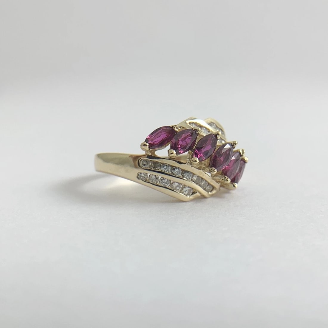 MARQUISE RUBY DIAMOND RING 14K YELLOW GOLD - 3