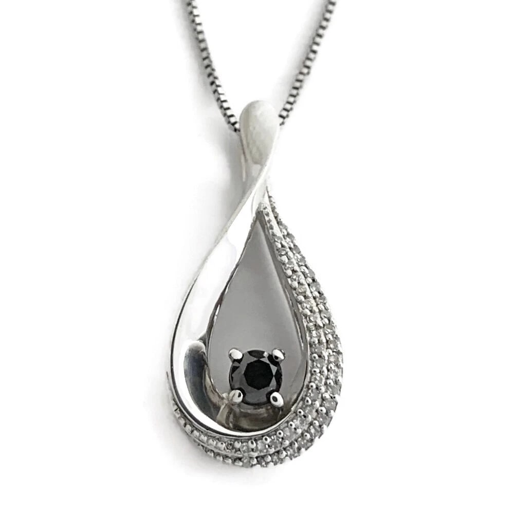BLACK WHITE DIAMOND TEARDROP PENDANT NECKLACE STERLING SILVER: Black White Diamond Teardrop Pendant Necklace Sterling Silver Brand: Unbranded Type/Style: Necklace Material: Sterling Silver, Main Stone Natural Color: Silver Size: Length: 18 inches Pendant: 1 inch 