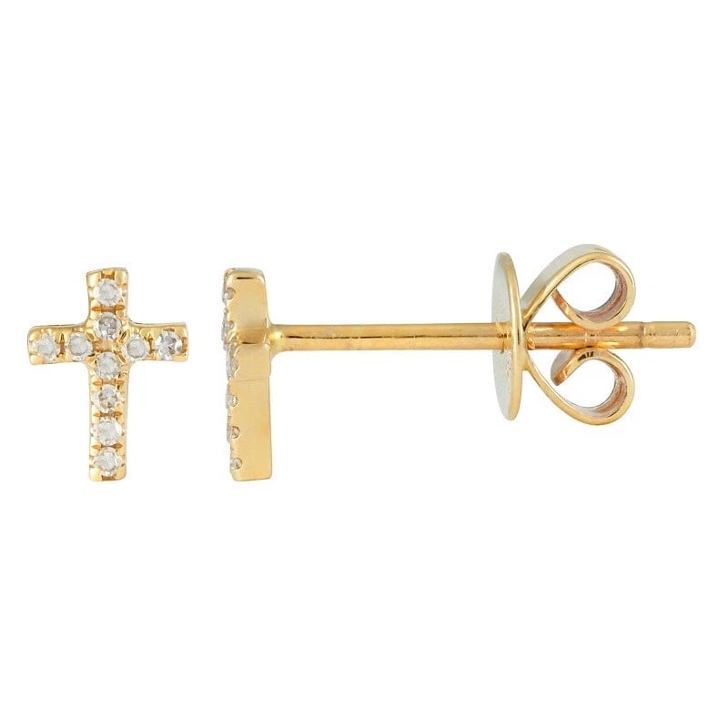 SMALL DIAMOND CROSS STUD EARRINGS 14K YELLOW GOLD: Small Diamond Cross Stud Earrings 14K Yellow Gold Brand: Unbranded Type/Style: Earrings Material: 14K Yellow Gold, Main Stone Natural Color: Gold Size: Measurements: 6.1 mm x 4.5 mm Accessories: None