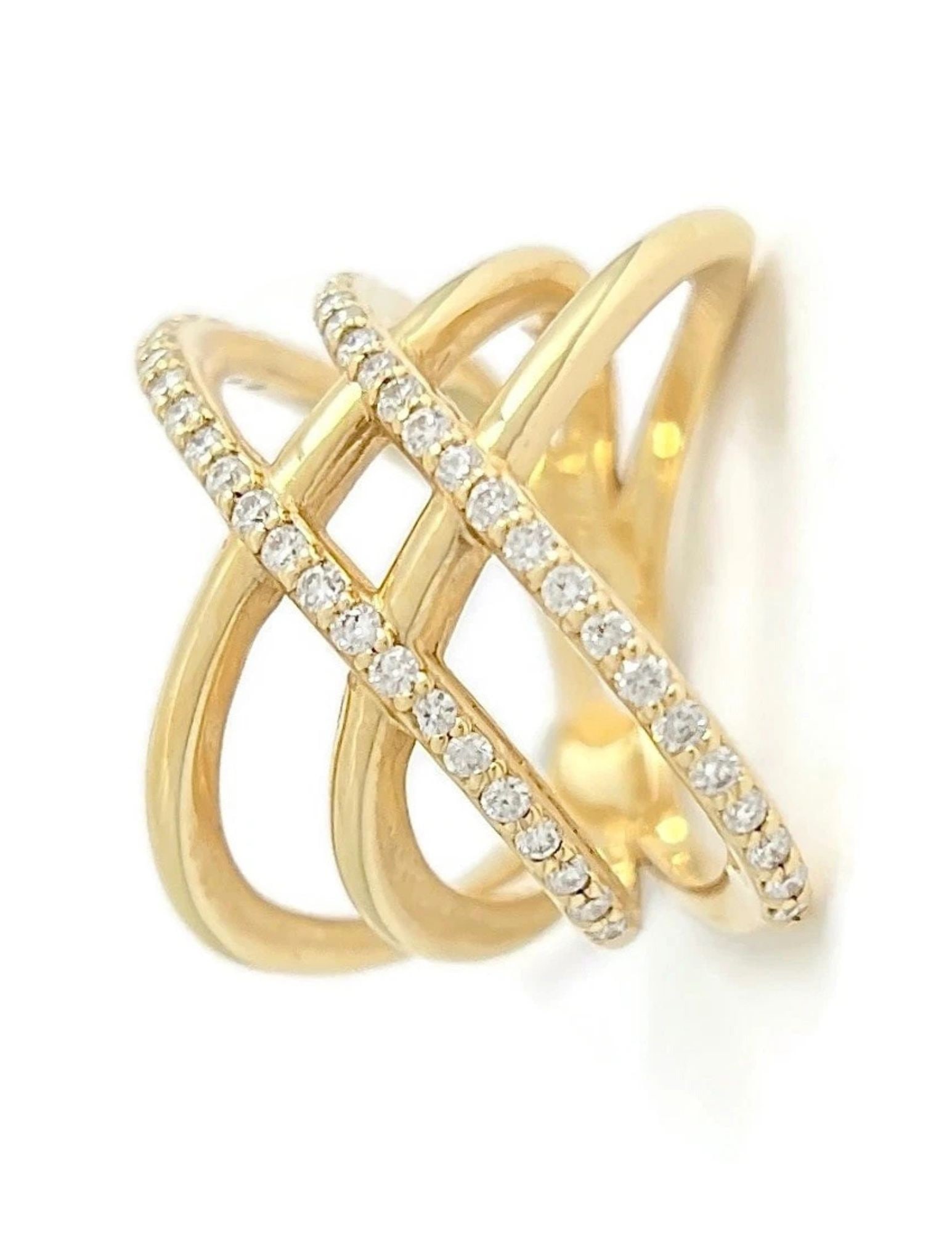 WIDE DIAMOND MULTI CRISSCROSS CROSSOVER STATEMENT RING - 2