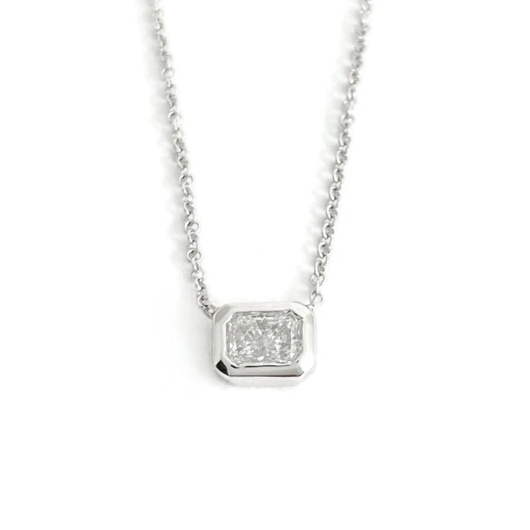 RADIANT BEZEL SOLITAIRE DIAMOND PENDANT NECKLACE 14K WHITE GOLD (1 of 3)